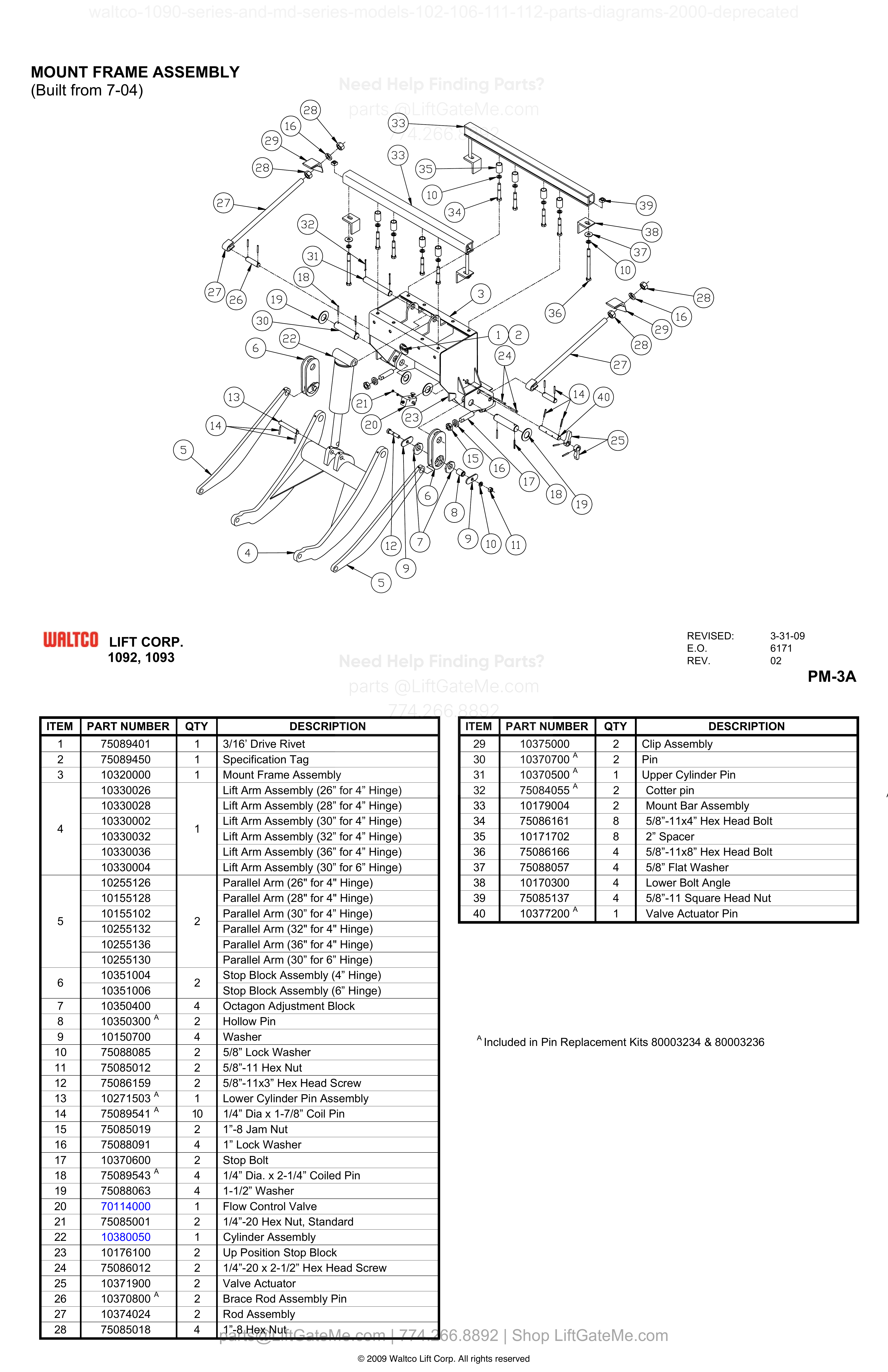 MOUNT FRAME ASSEMBLY (Built from 7-04) | PM-3A diagram