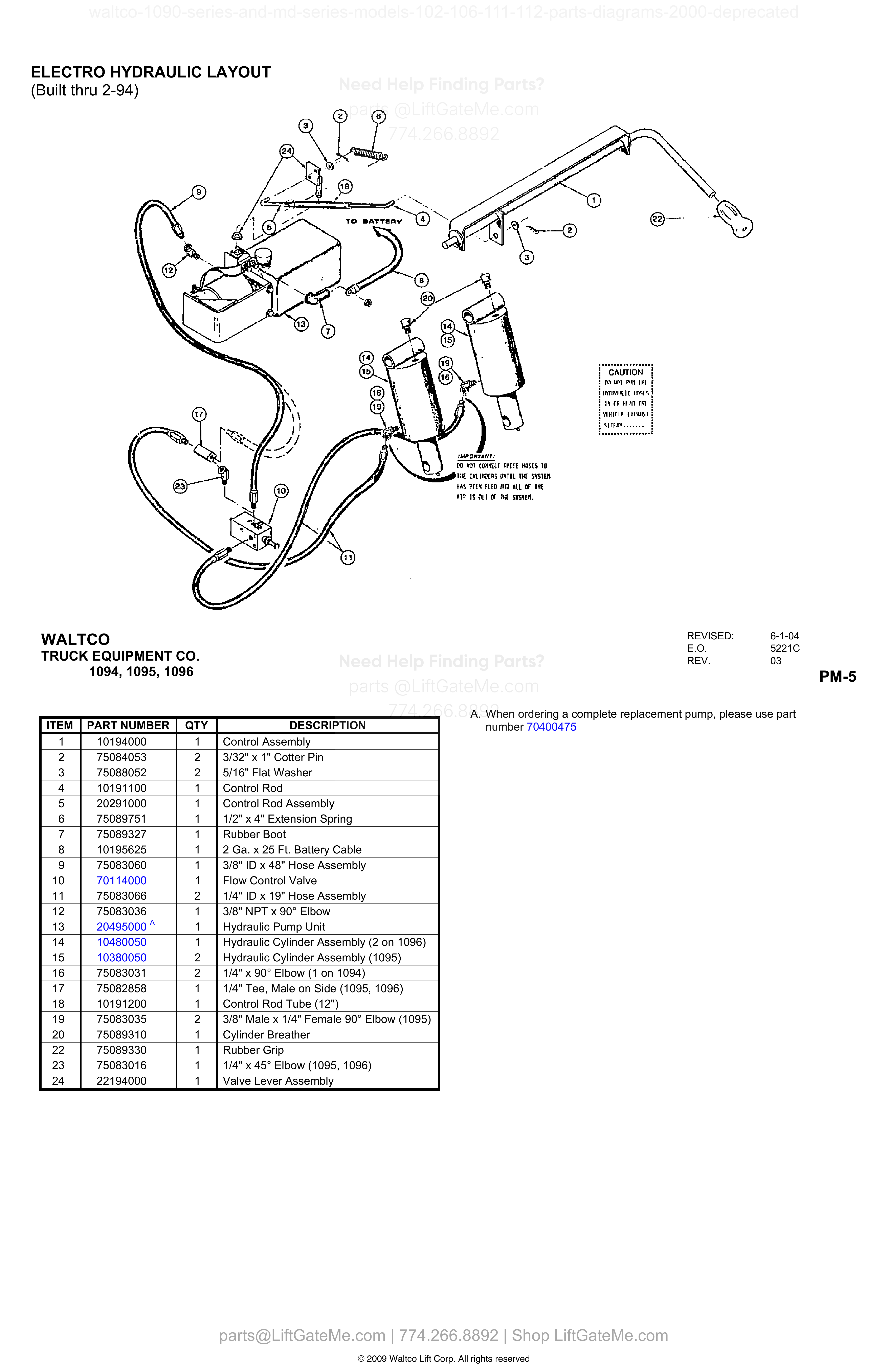 ELECTRO HYDRAULIC LAYOUT (Built thru 2-94) diagram