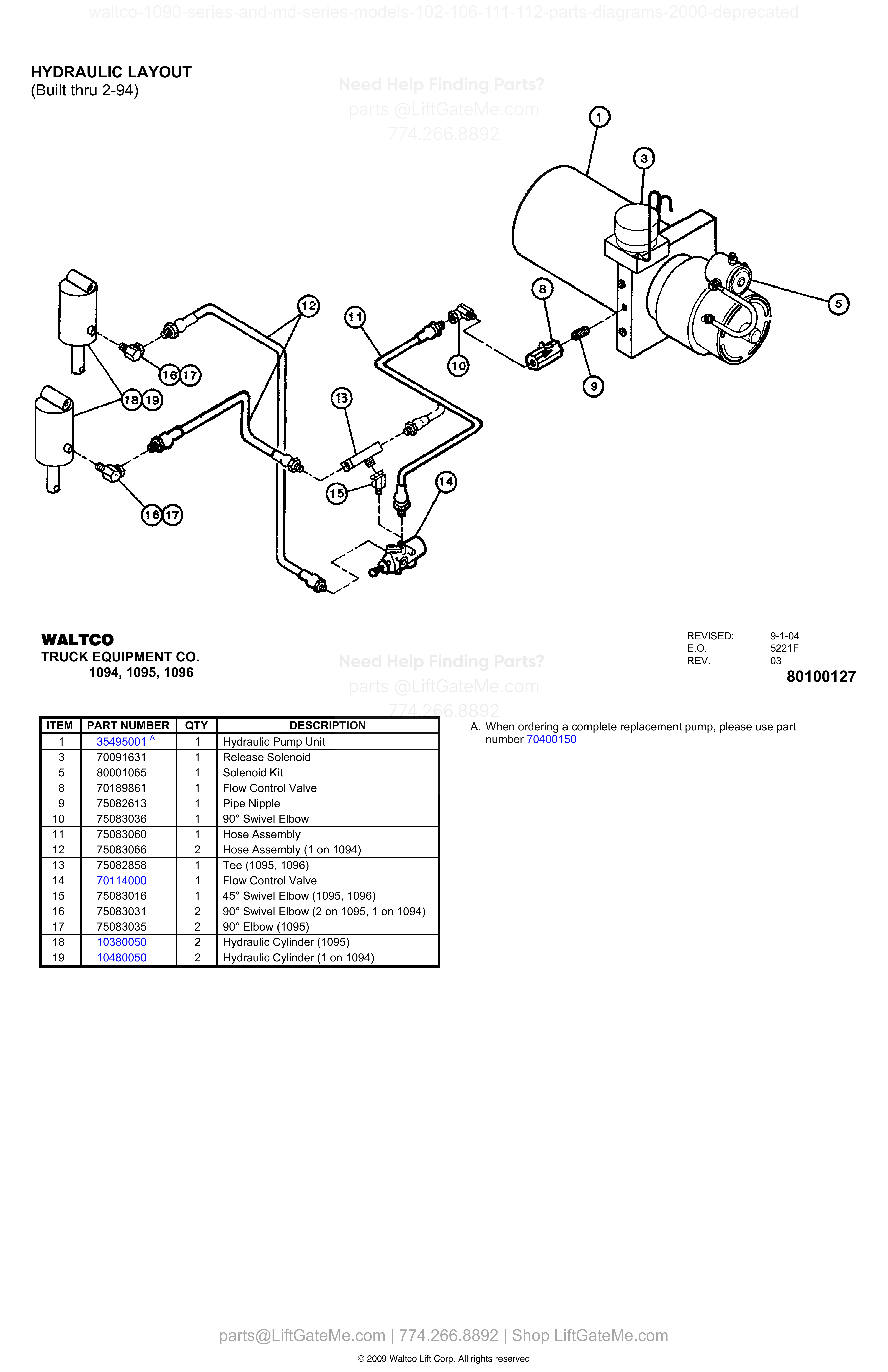 HYDRAULIC LAYOUT (Built thru 2-94) diagram