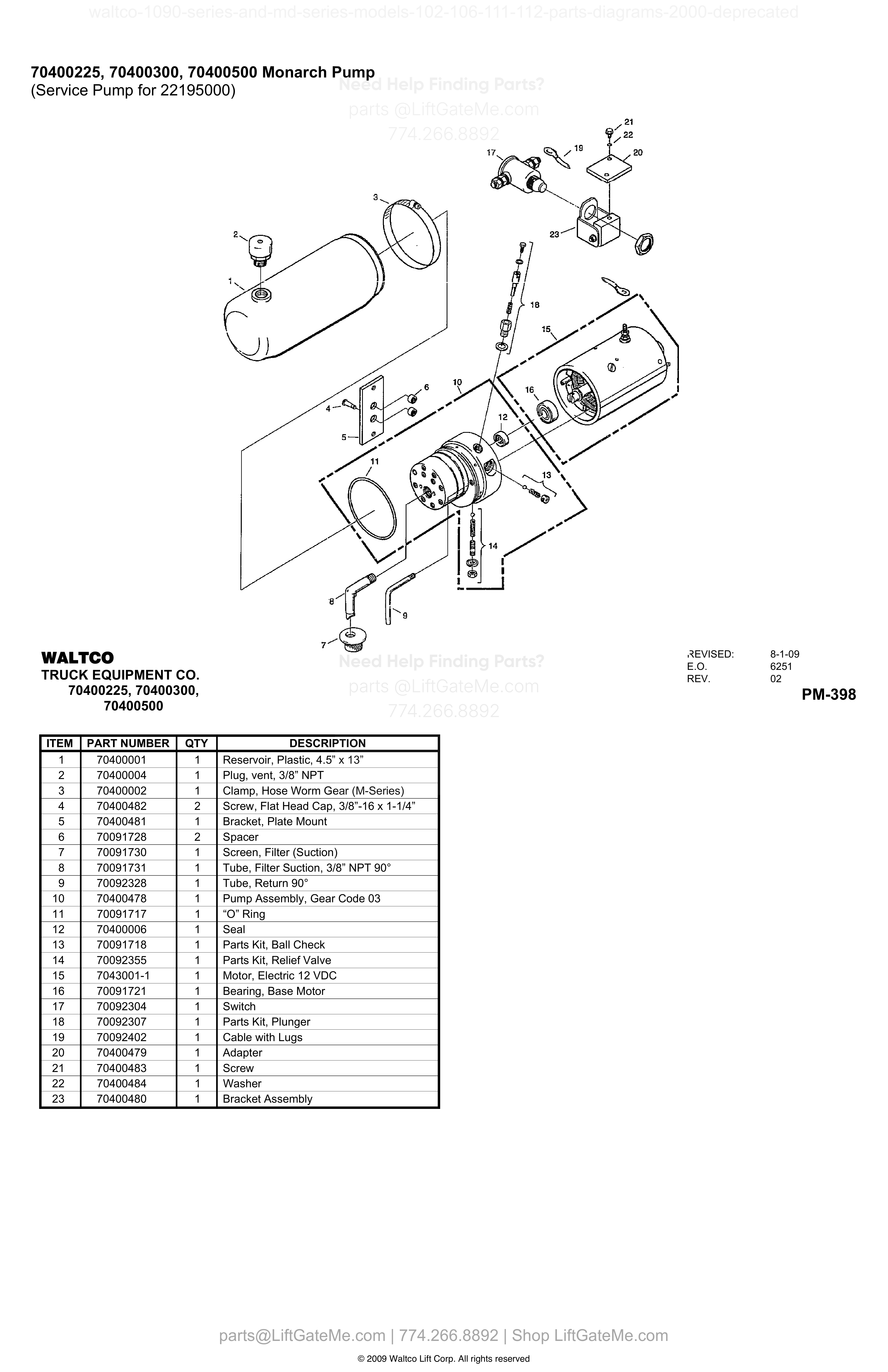 70400225, 70400300, 70400500 Monarch Pump diagram