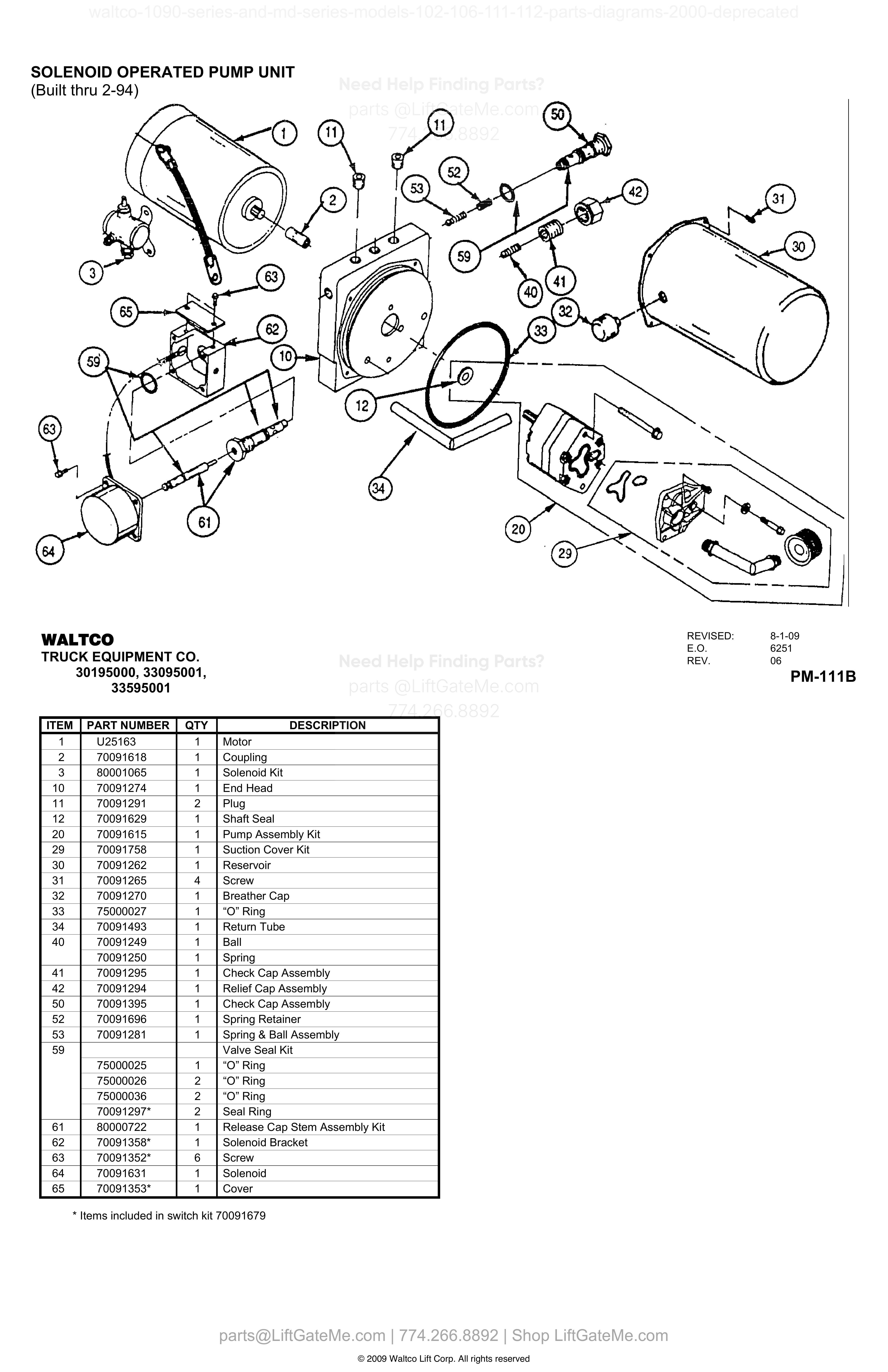 SOLENOID OPERATED PUMP UNIT (Built thru 2-94) diagram