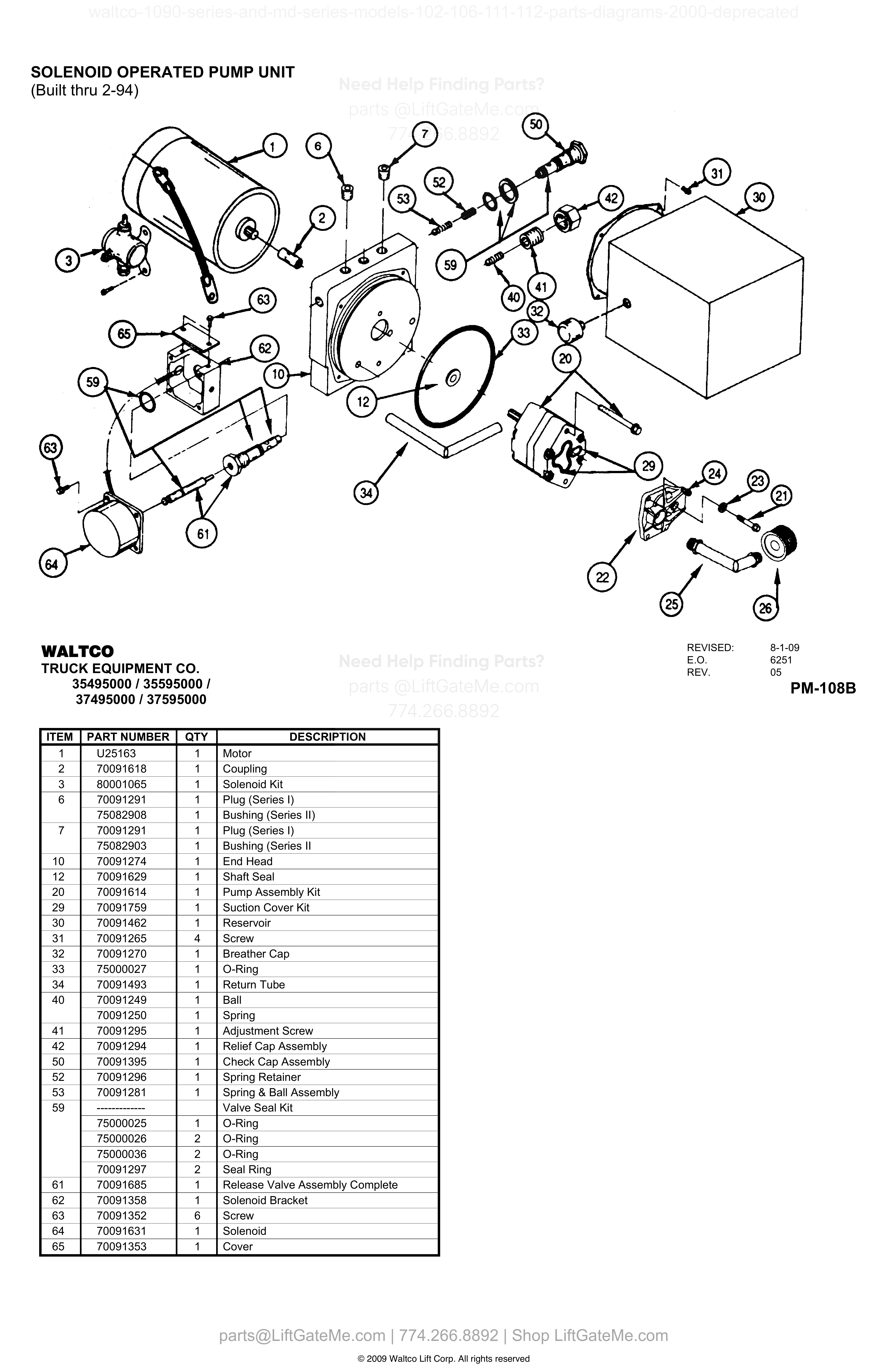 SOLENOID OPERATED PUMP UNIT (Built thru 2-94) diagram