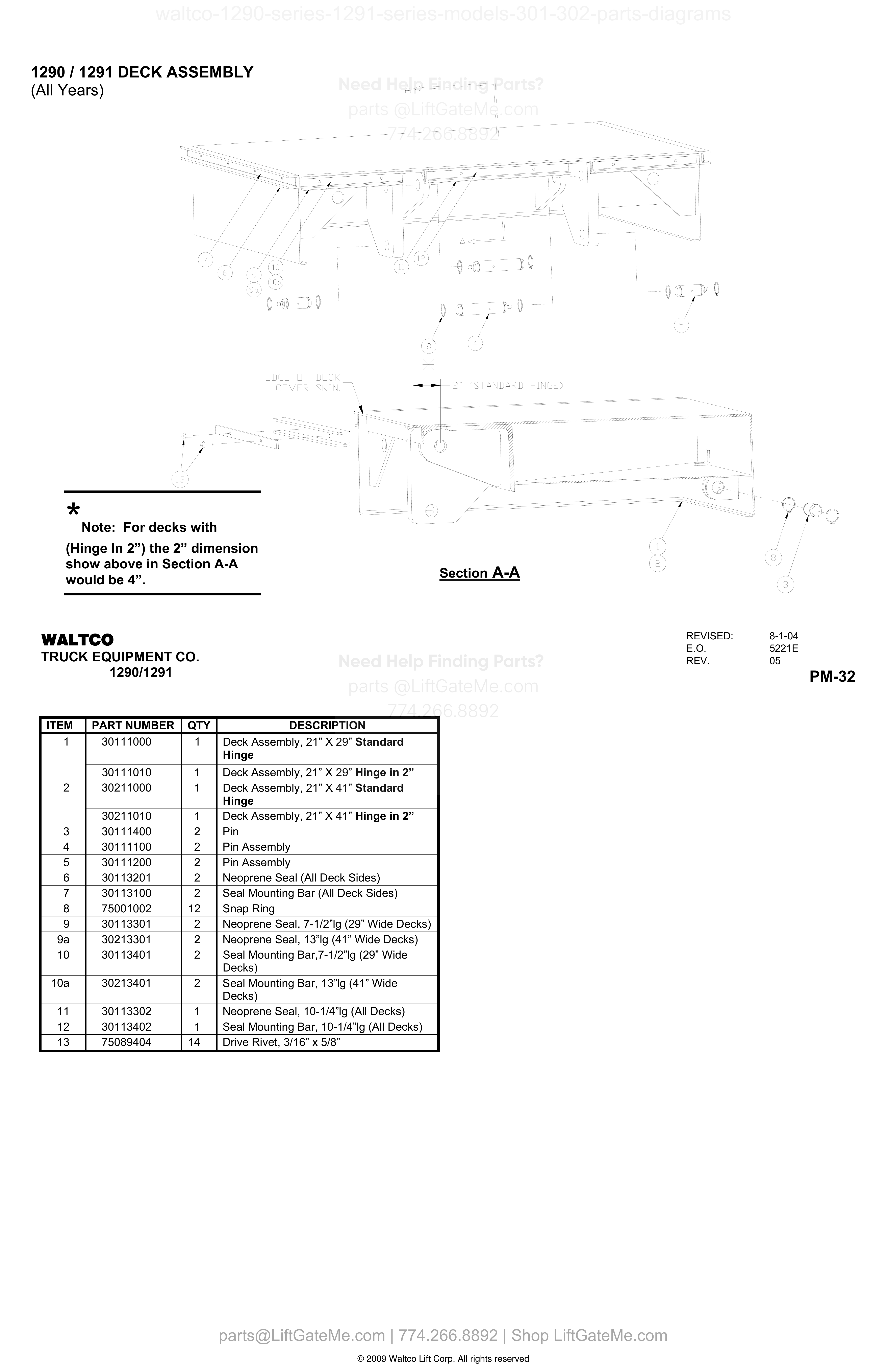 1290 / 1291 DECK ASSEMBLY diagram