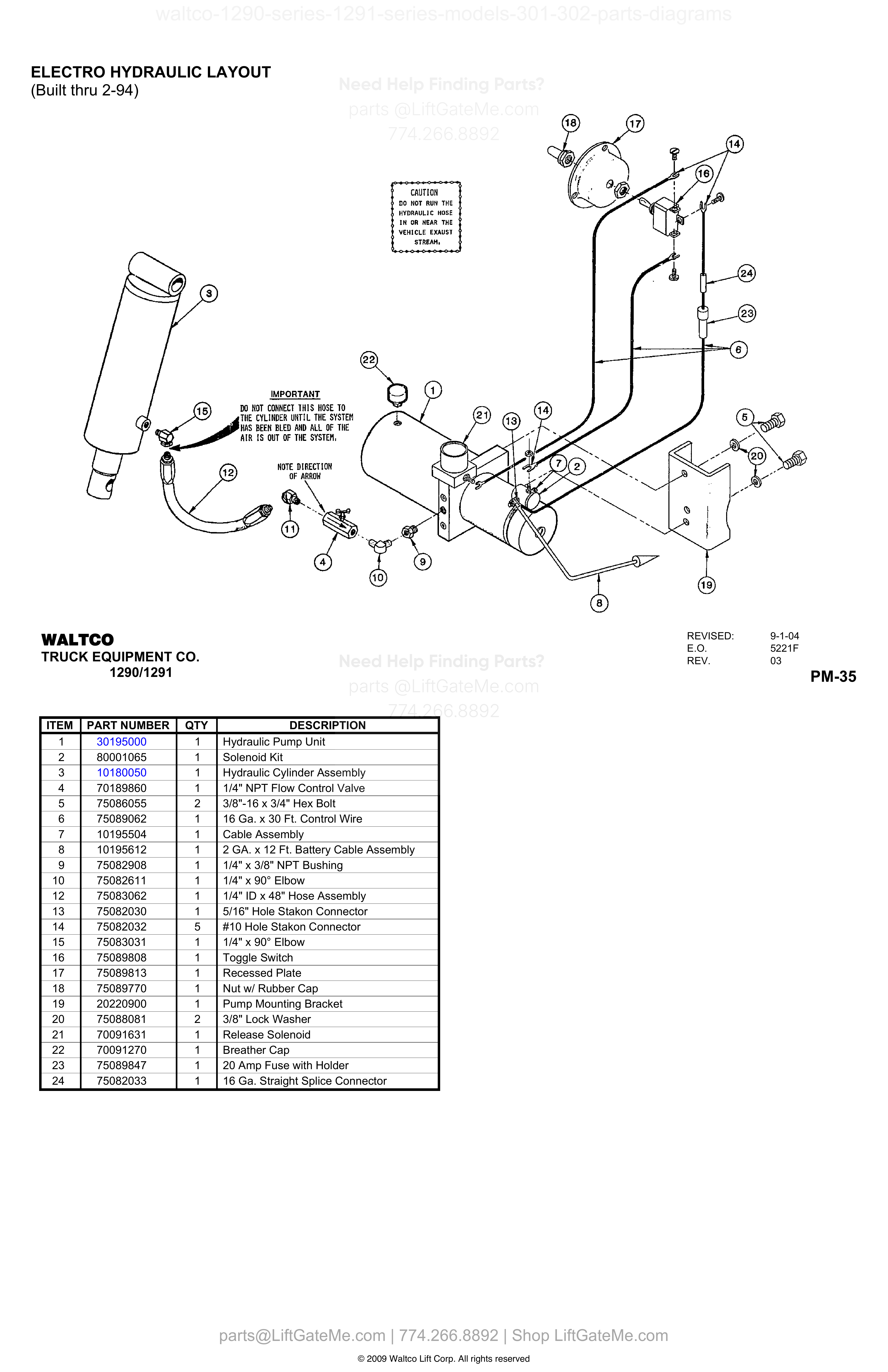 ELECTRO HYDRAULIC LAYOUT (Built thru 2-94) diagram