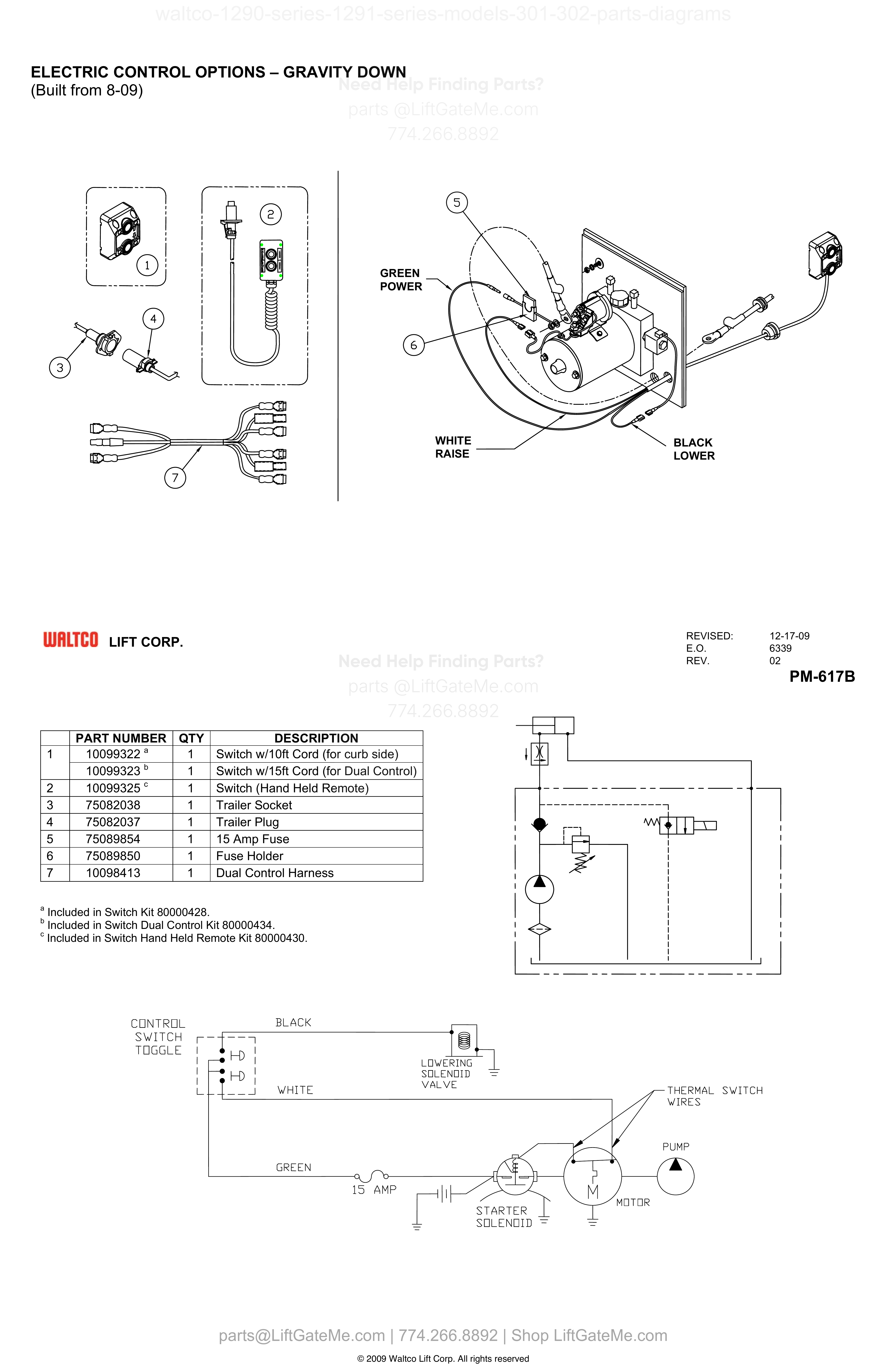 ELECTRIC CONTROL OPTIONS – GRAVITY DOWN (Built from 8-09) diagram