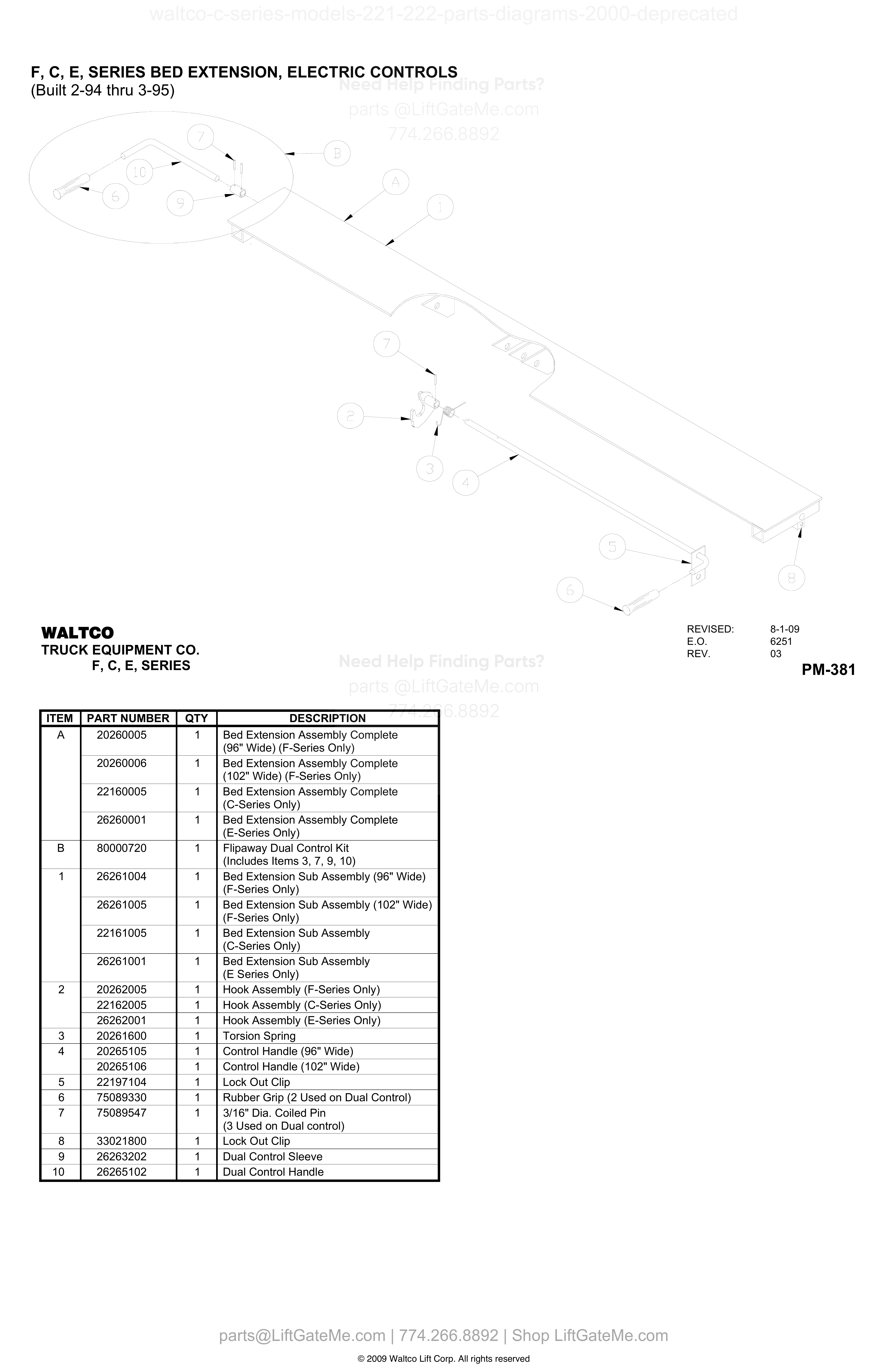 F, C, E, SERIES BED EXTENSION, ELECTRIC CONTROLS (Built 2-94 thru 3-95) diagram