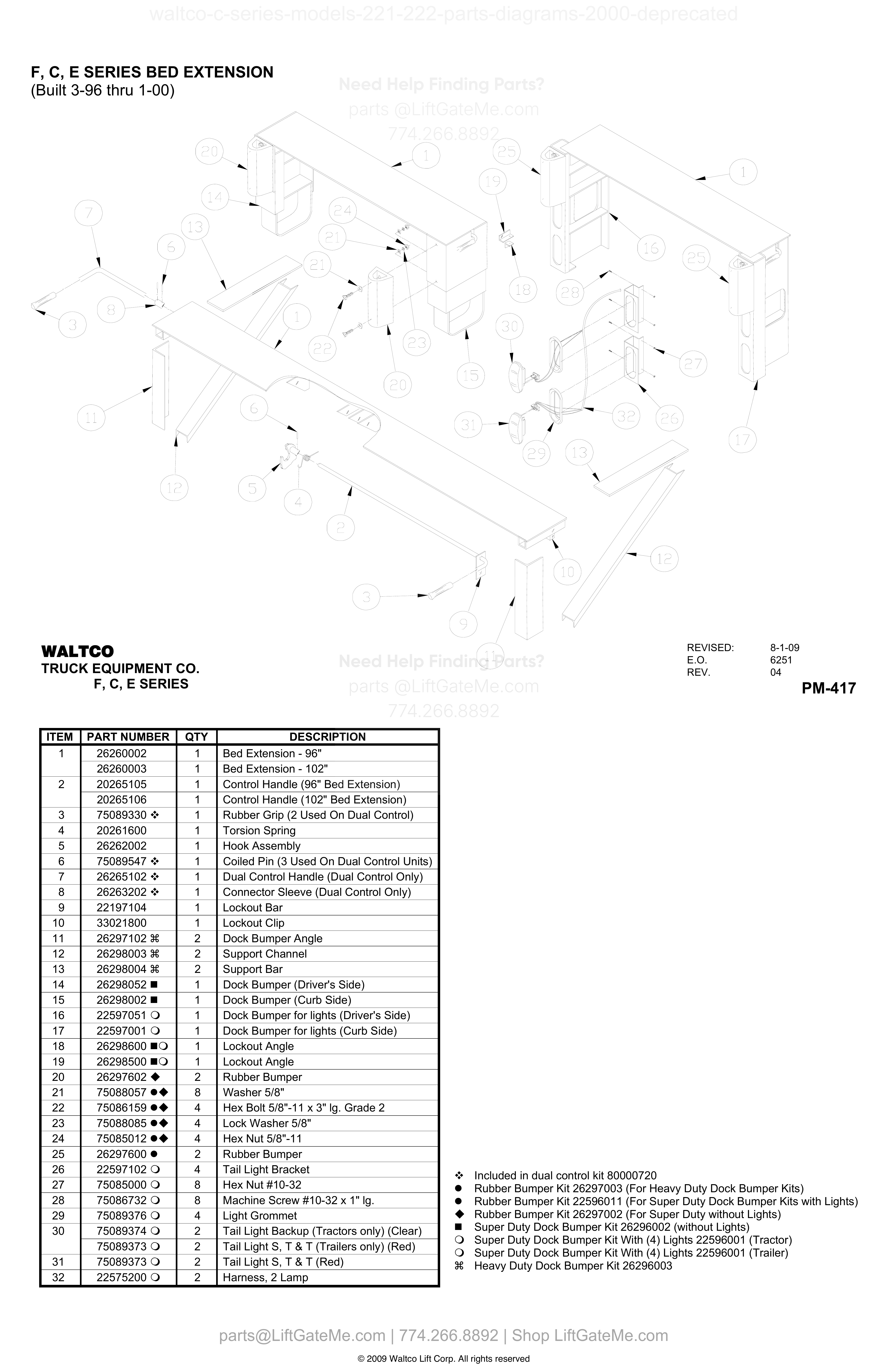 F, C, E SERIES BED EXTENSION (Built 3-96 thru 1-00) diagram