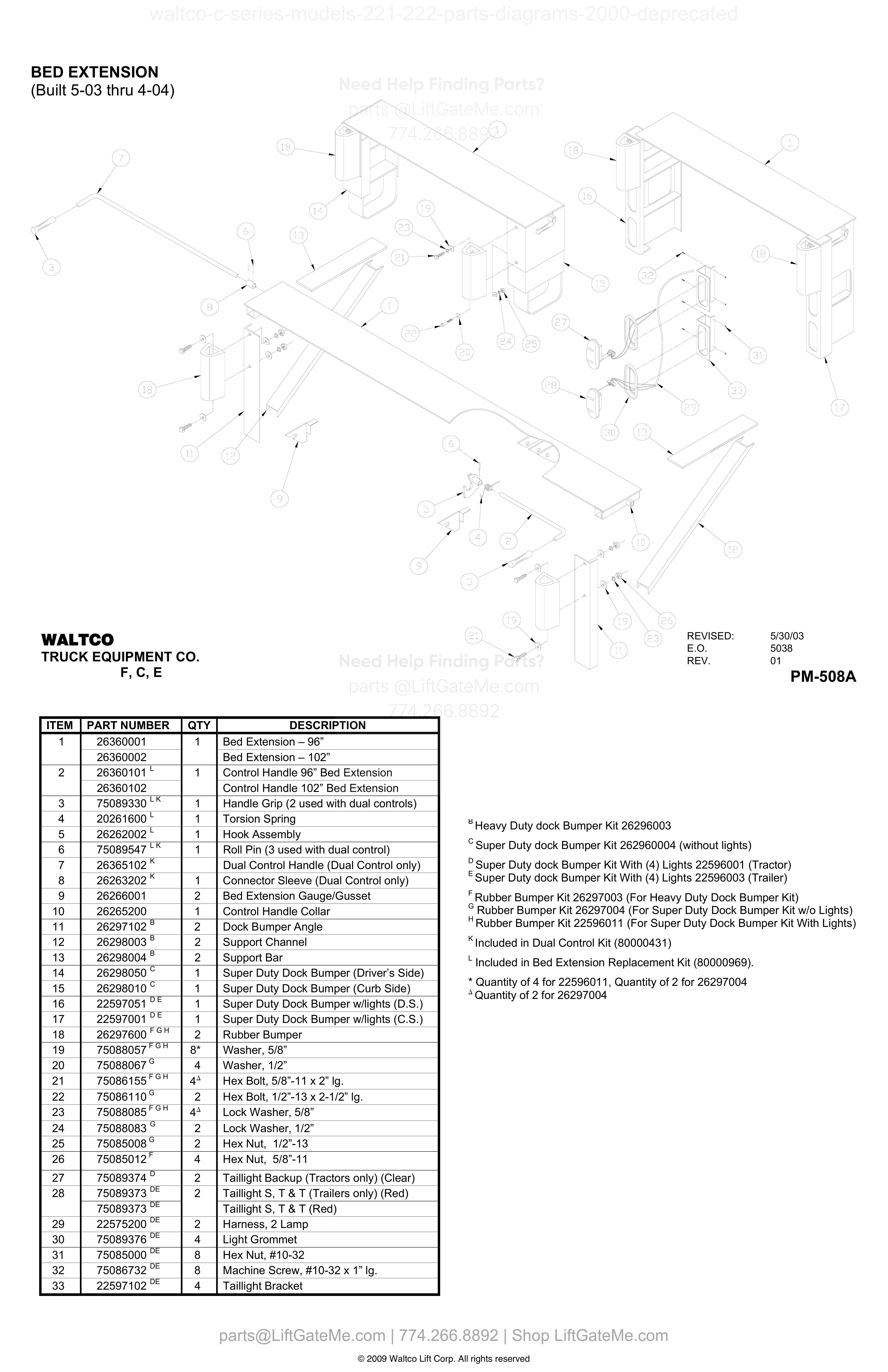 BED EXTENSION (Built 5-03 thru 4-04) diagram