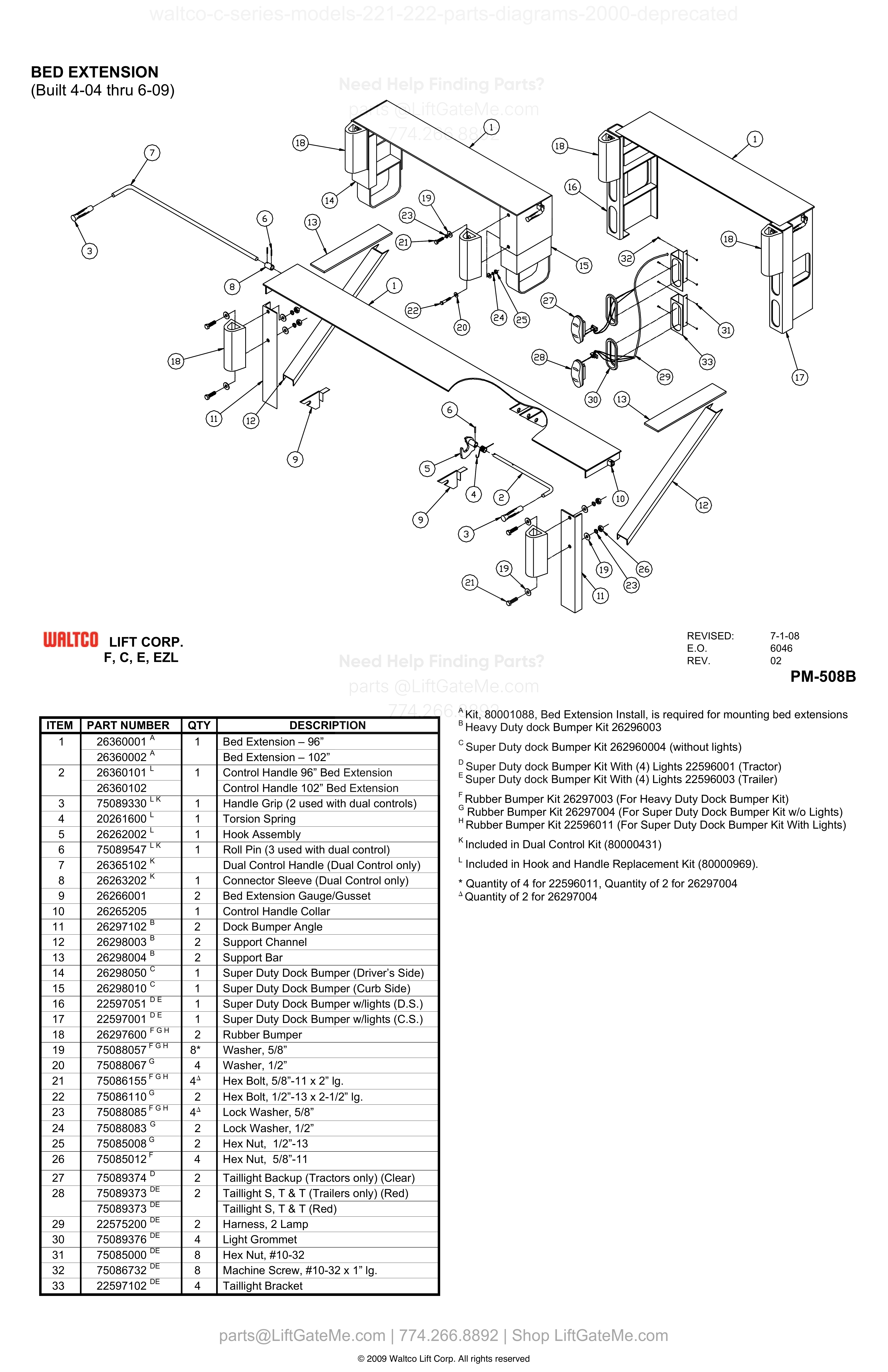 BED EXTENSION (Built 4-04 thru 6-09) diagram