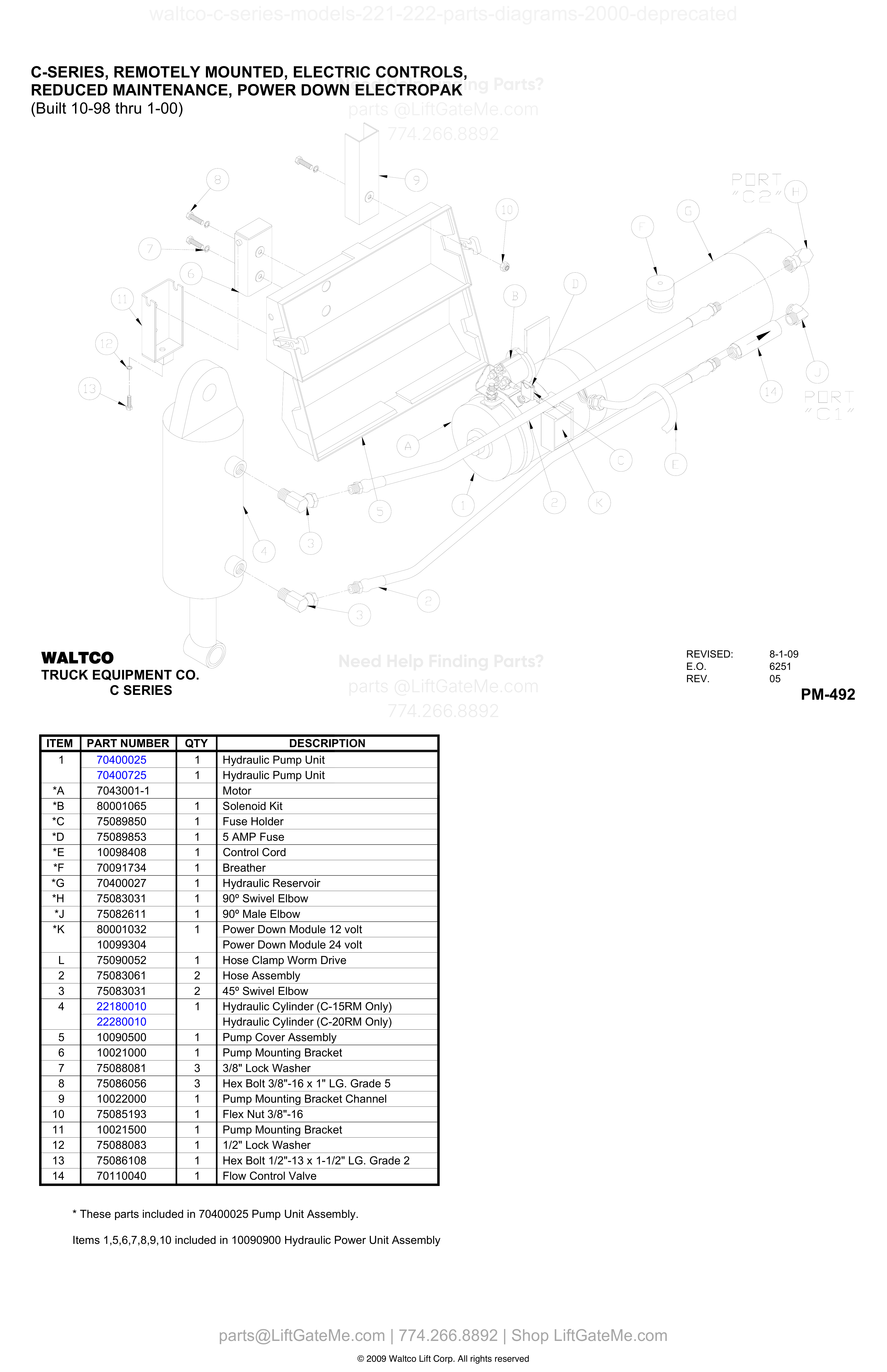 C-SERIES, REMOTELY MOUNTED, ELECTRIC CONTROLS, REDUCED MAINTENANCE, POWER DOWN ELECTROPAK (Built 10-98 thru 1-00) diagram