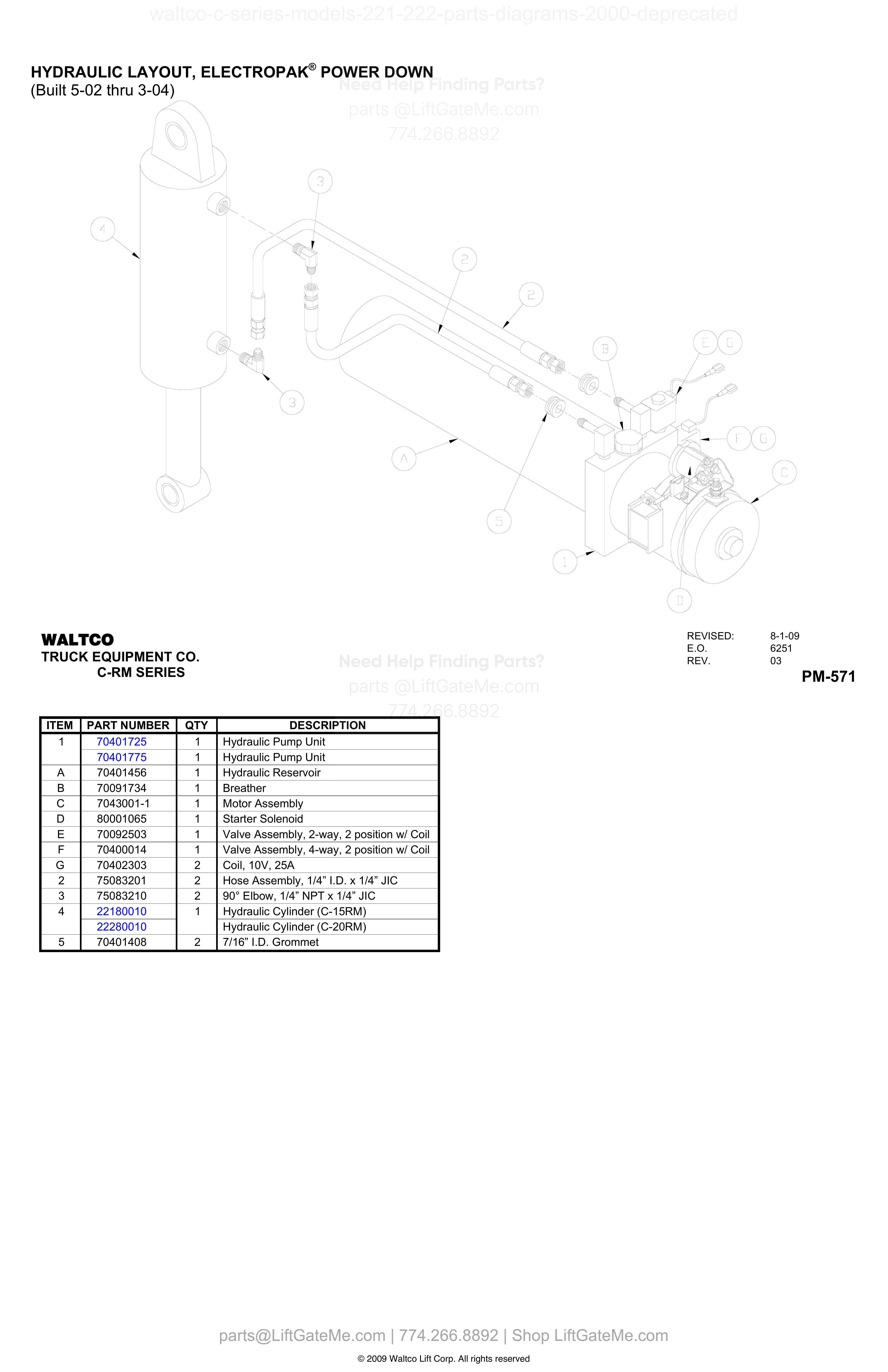 HYDRAULIC LAYOUT, ELECTROPAK® POWER DOWN (Built 5-02 thru 3-04) diagram