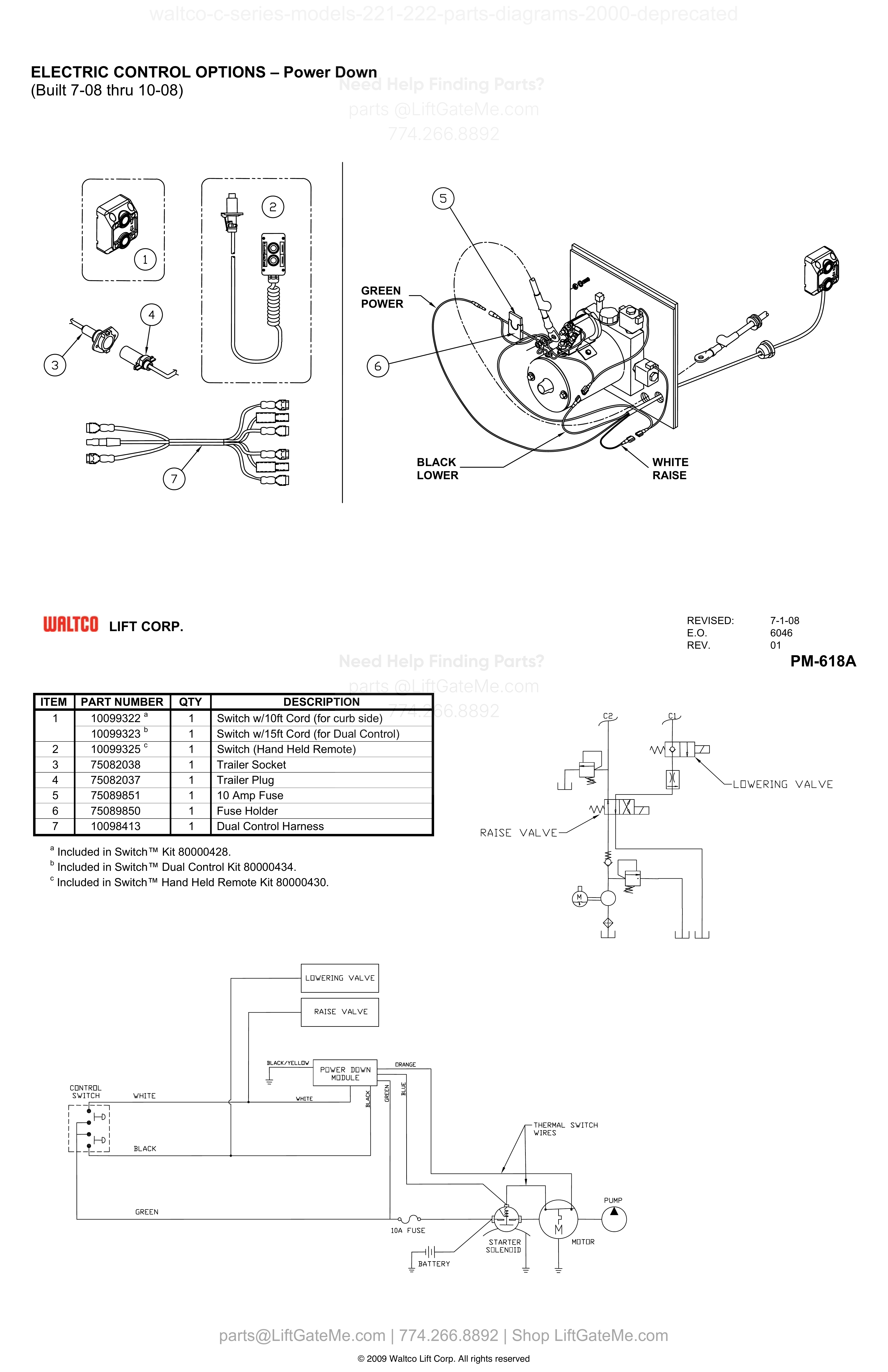 ELECTRIC CONTROL OPTIONS – Power Down (Built 7-08 thru 10-08) diagram