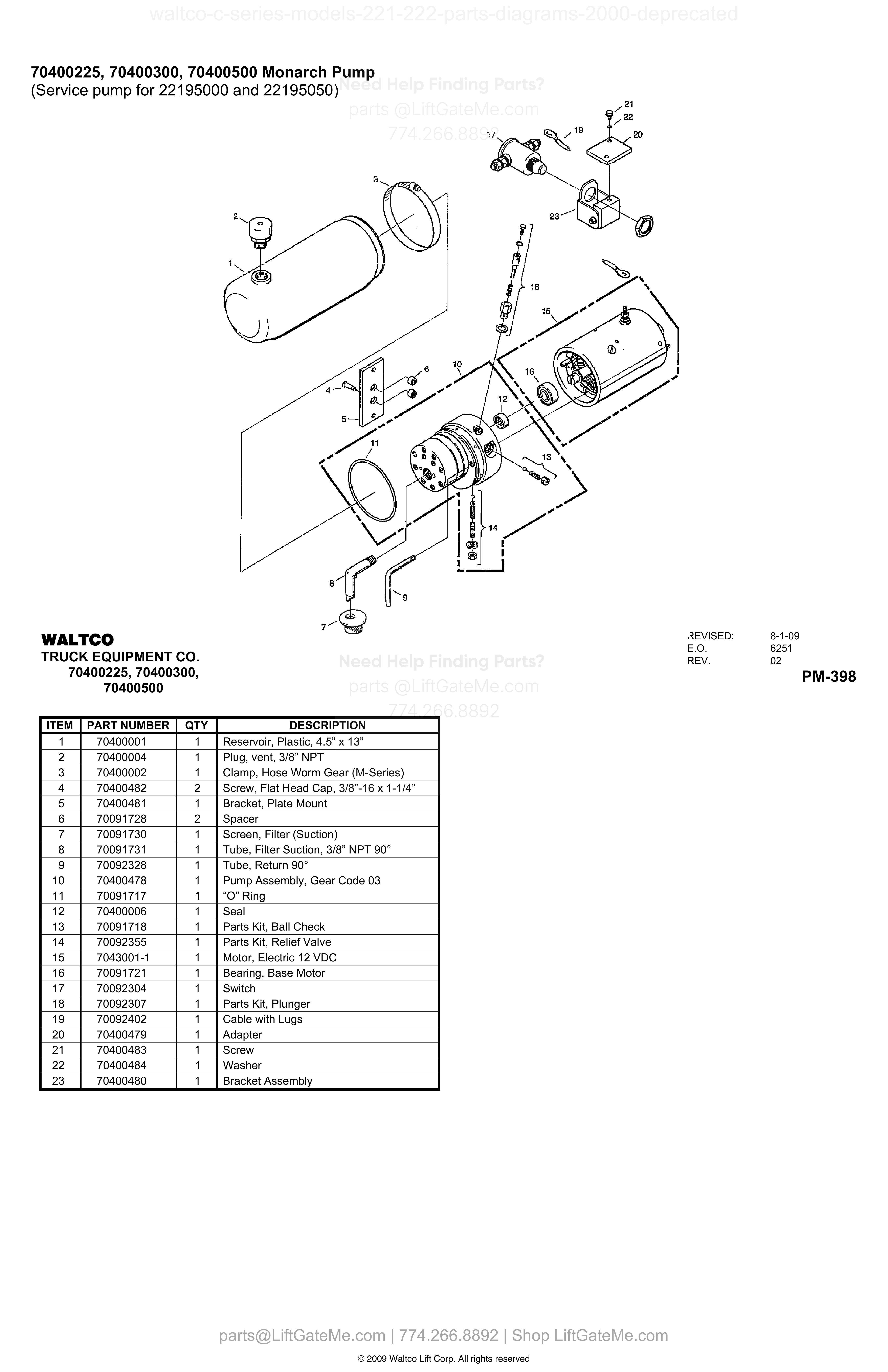 70400225, 70400300, 70400500 Monarch Pump diagram
