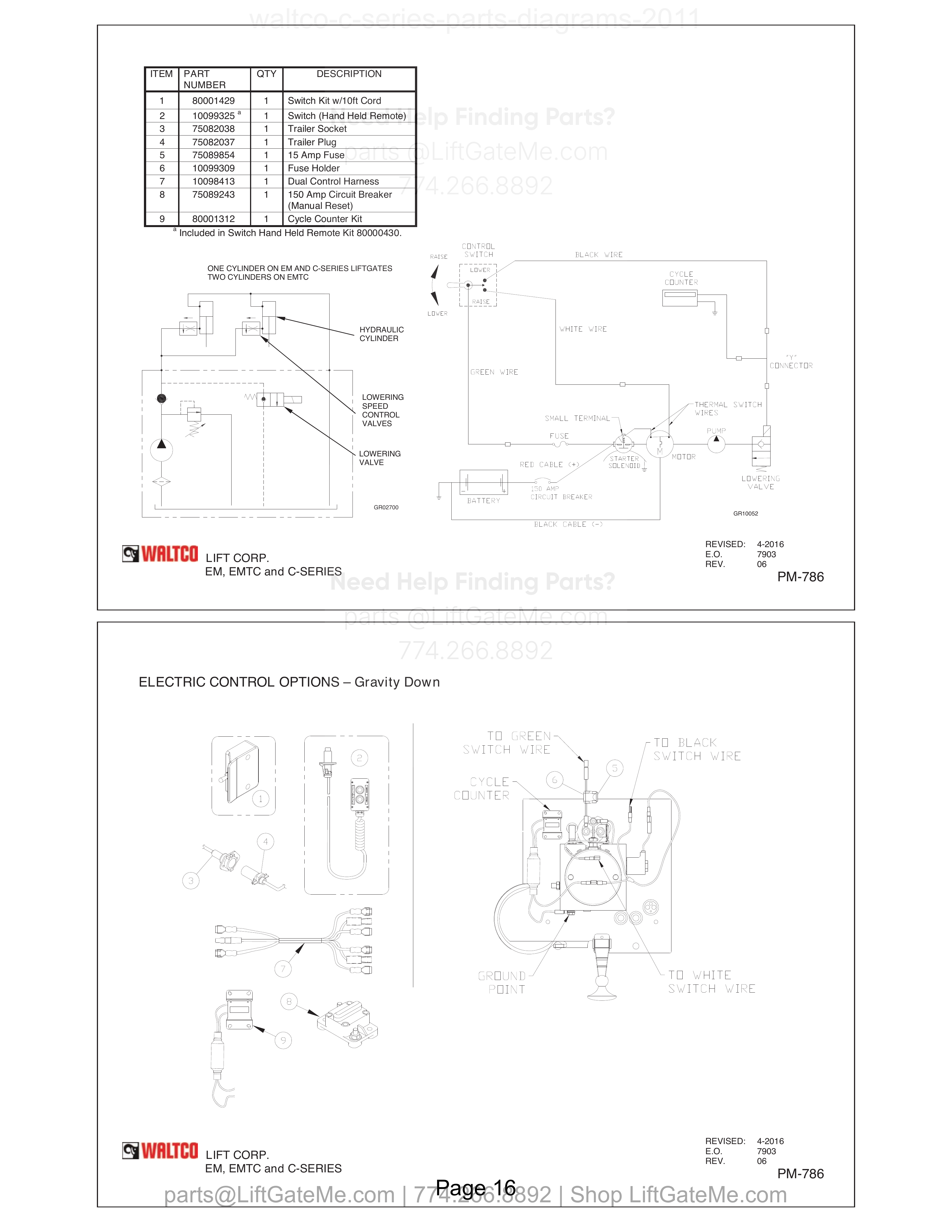 Electric Control Options – Gravity Down diagram