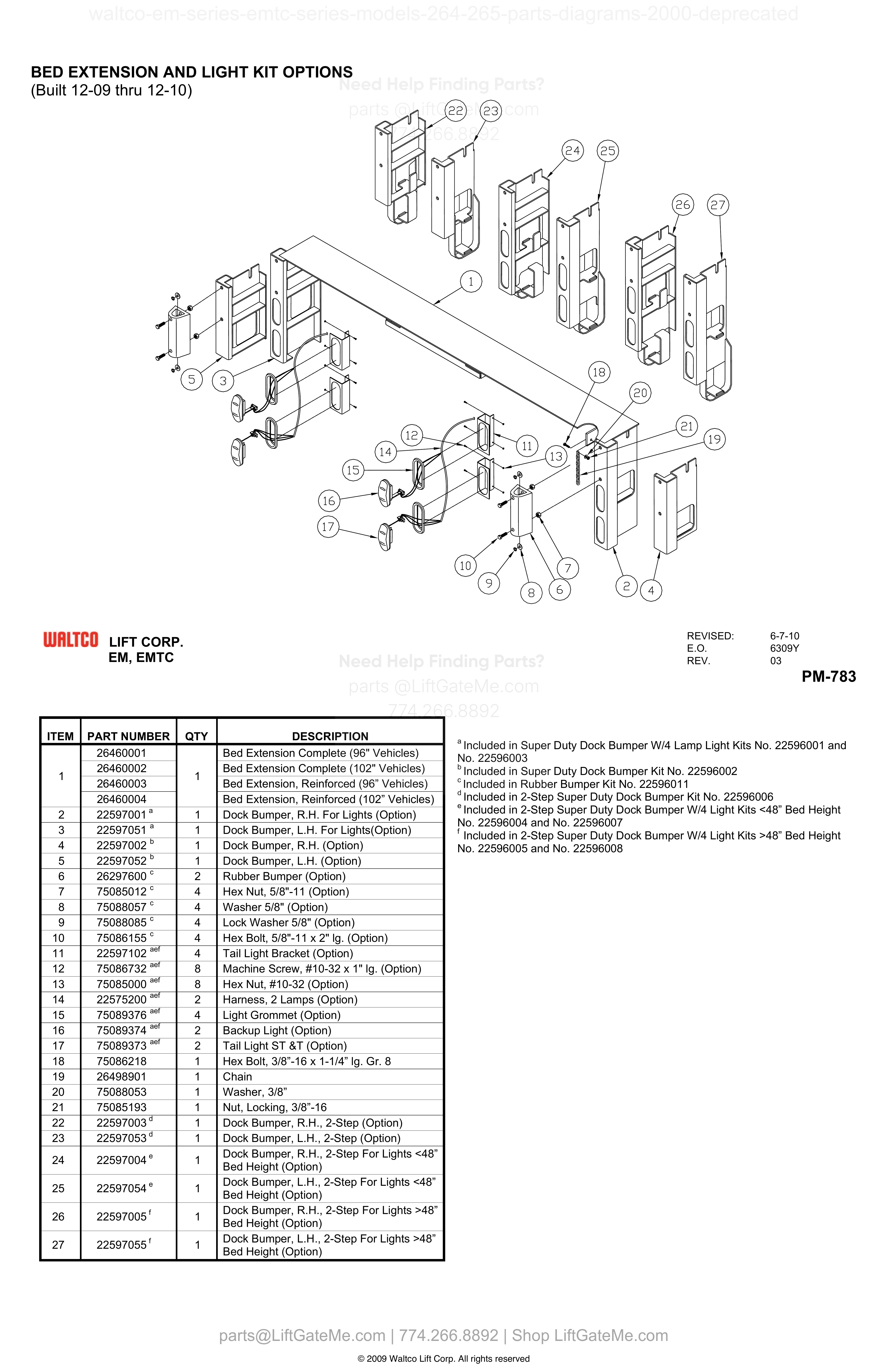 BED EXTENSION AND LIGHT KIT OPTIONS diagram