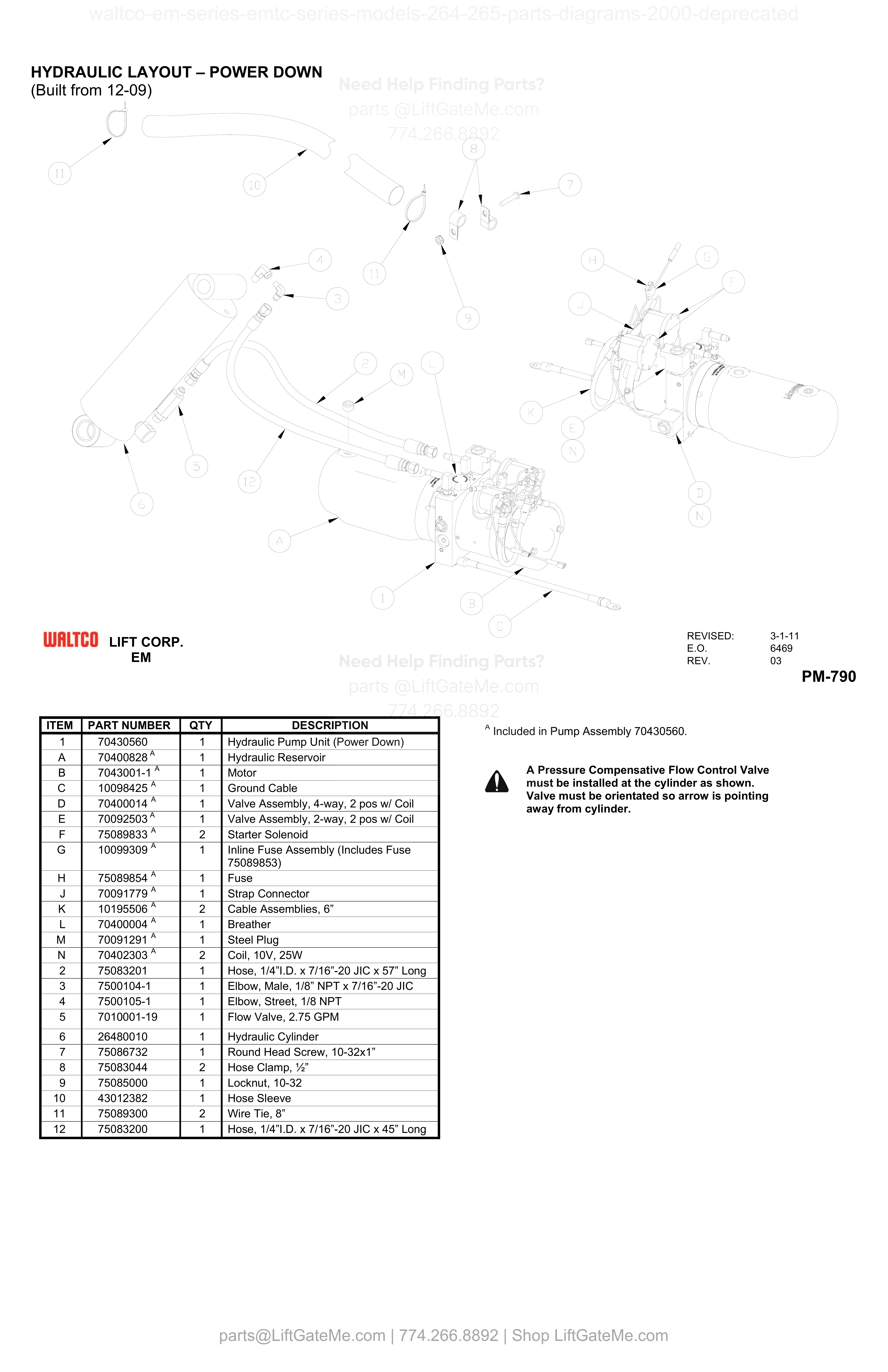 HYDRAULIC LAYOUT – POWER DOWN diagram