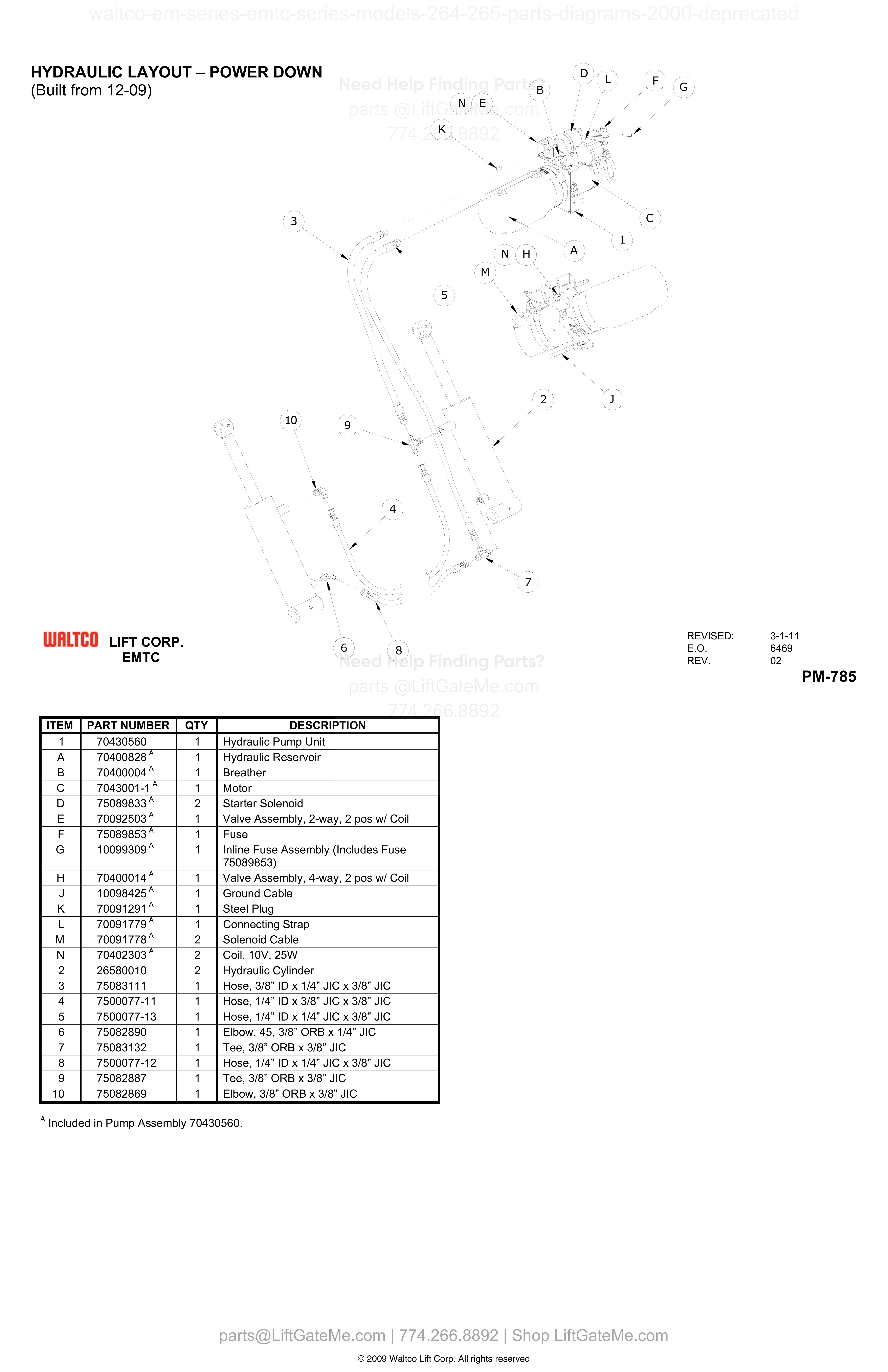 HYDRAULIC LAYOUT – POWER DOWN diagram