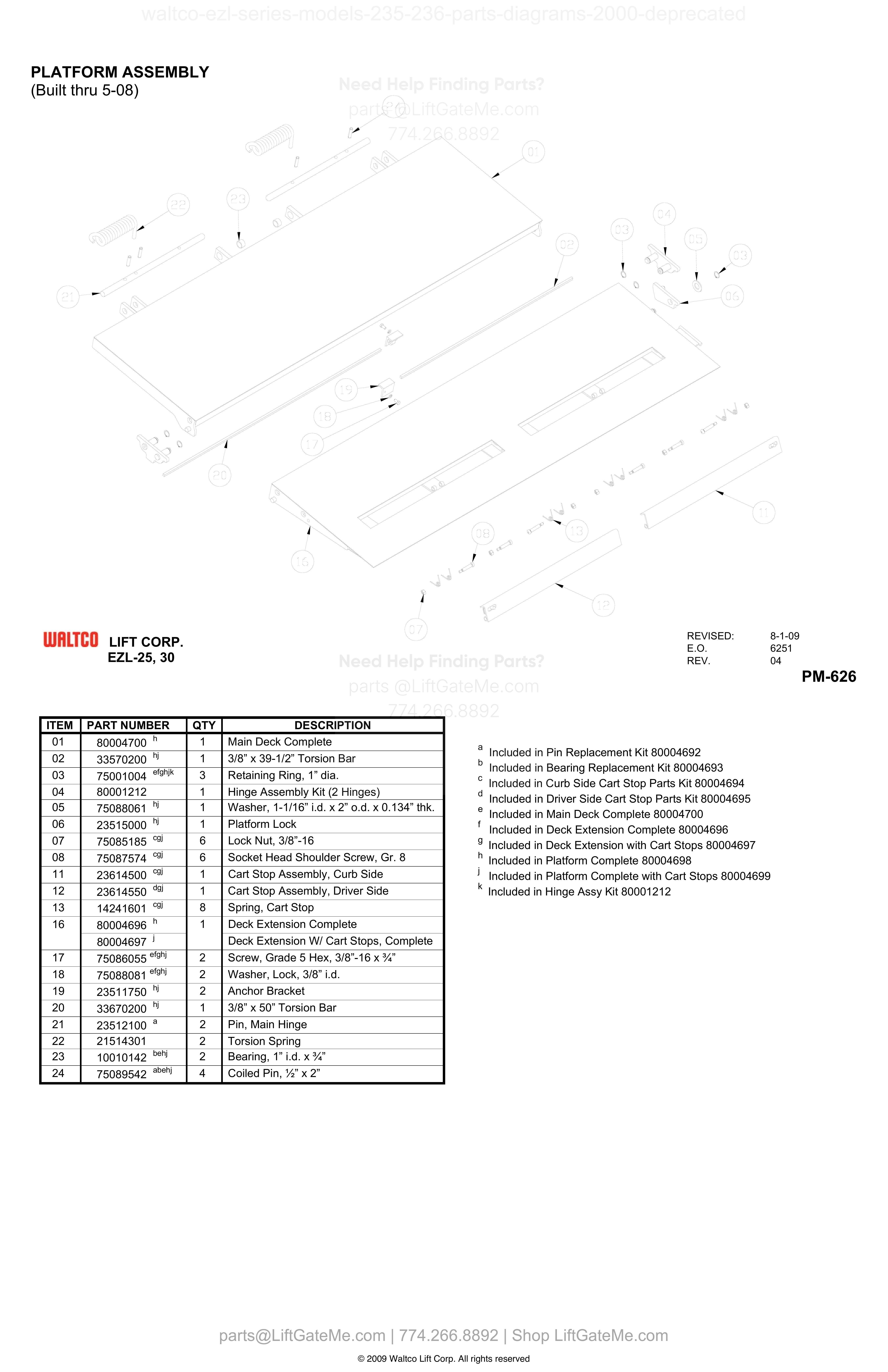 PLATFORM ASSEMBLY (Built thru 5-08) diagram