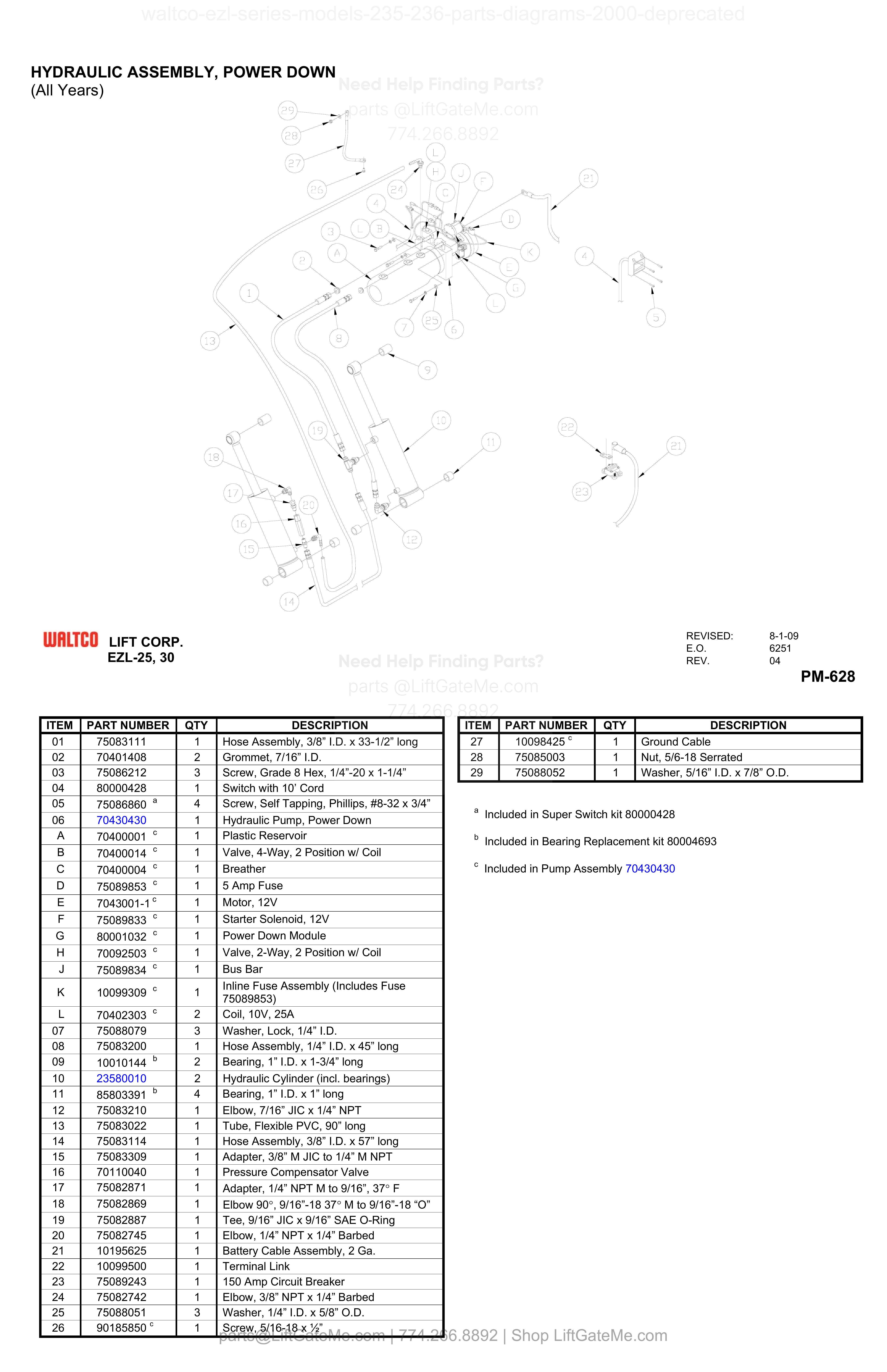 HYDRAULIC ASSEMBLY, POWER DOWN diagram