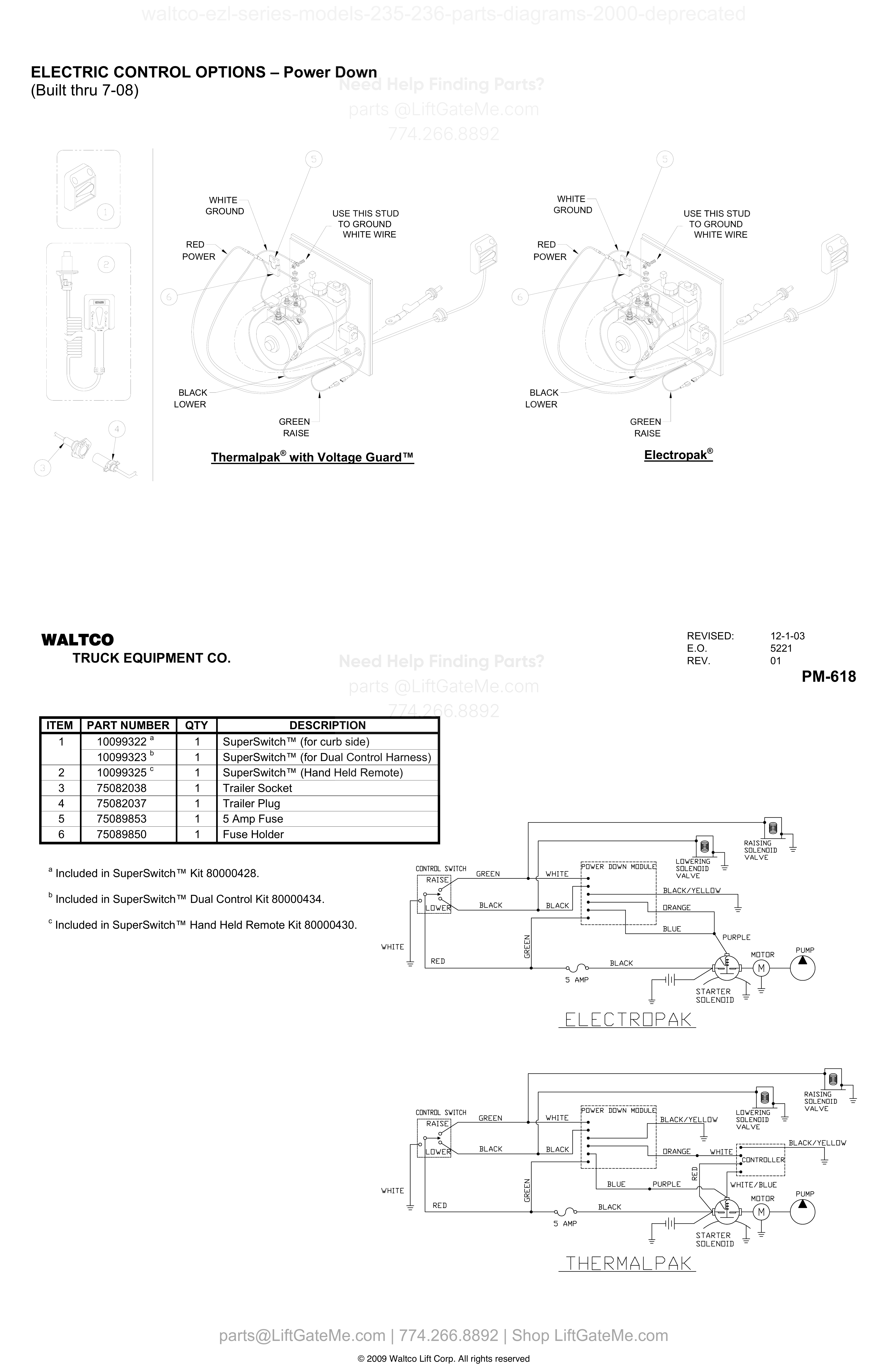ELECTRIC CONTROL OPTIONS – Power Down (Built thru 7-08) diagram