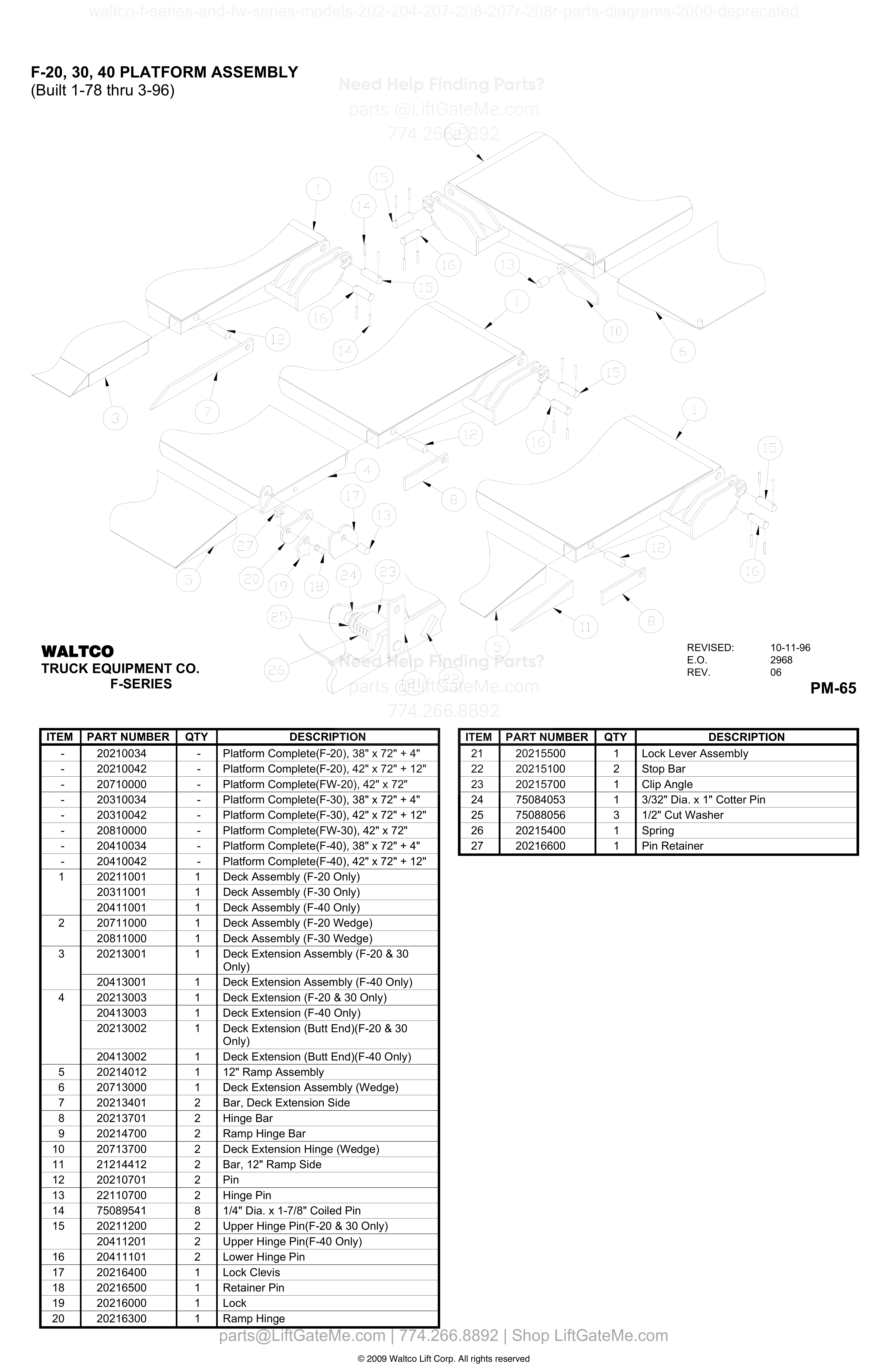 F-20, 30, 40 PLATFORM ASSEMBLY diagram
