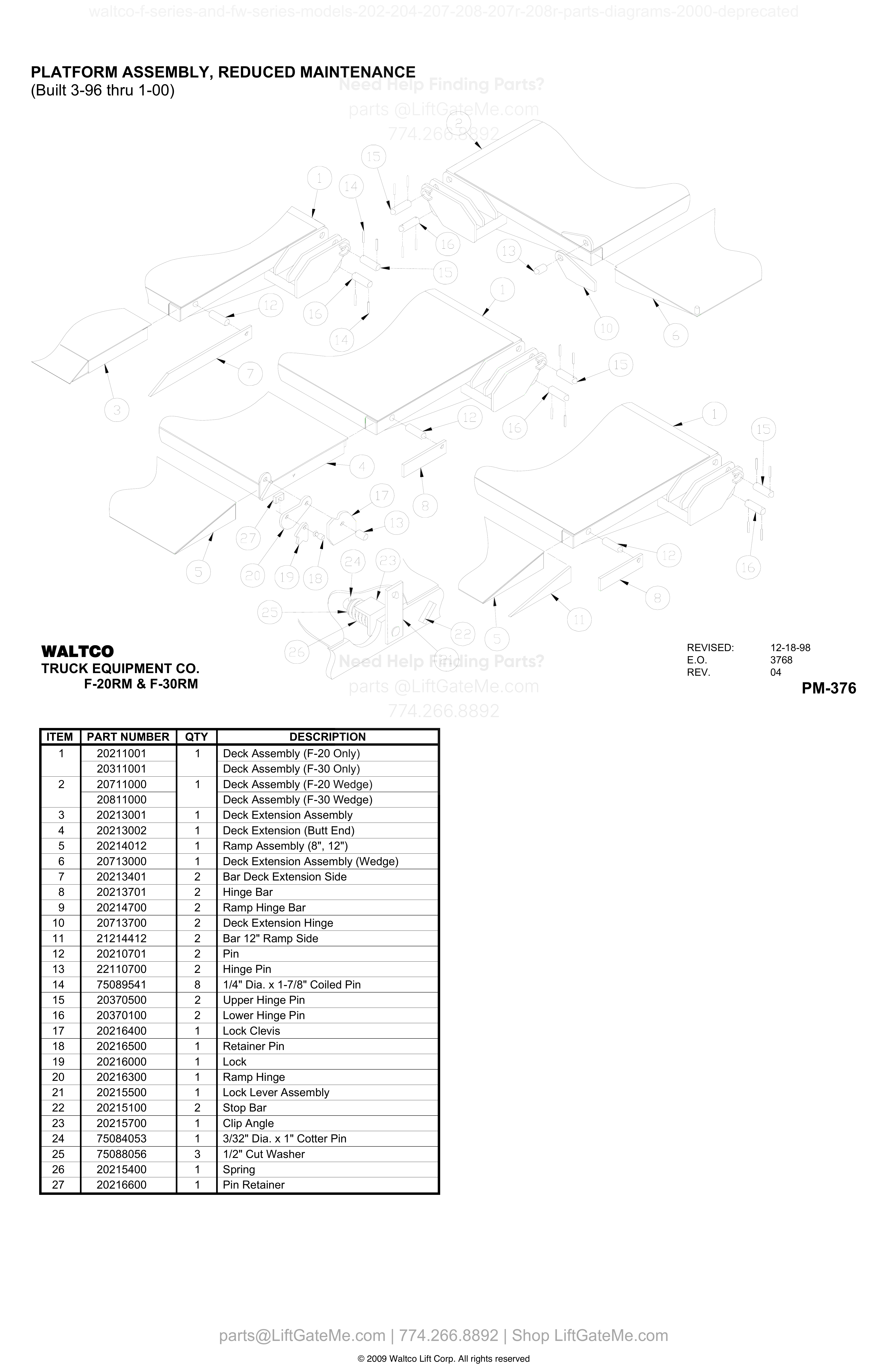 PLATFORM ASSEMBLY, REDUCED MAINTENANCE diagram