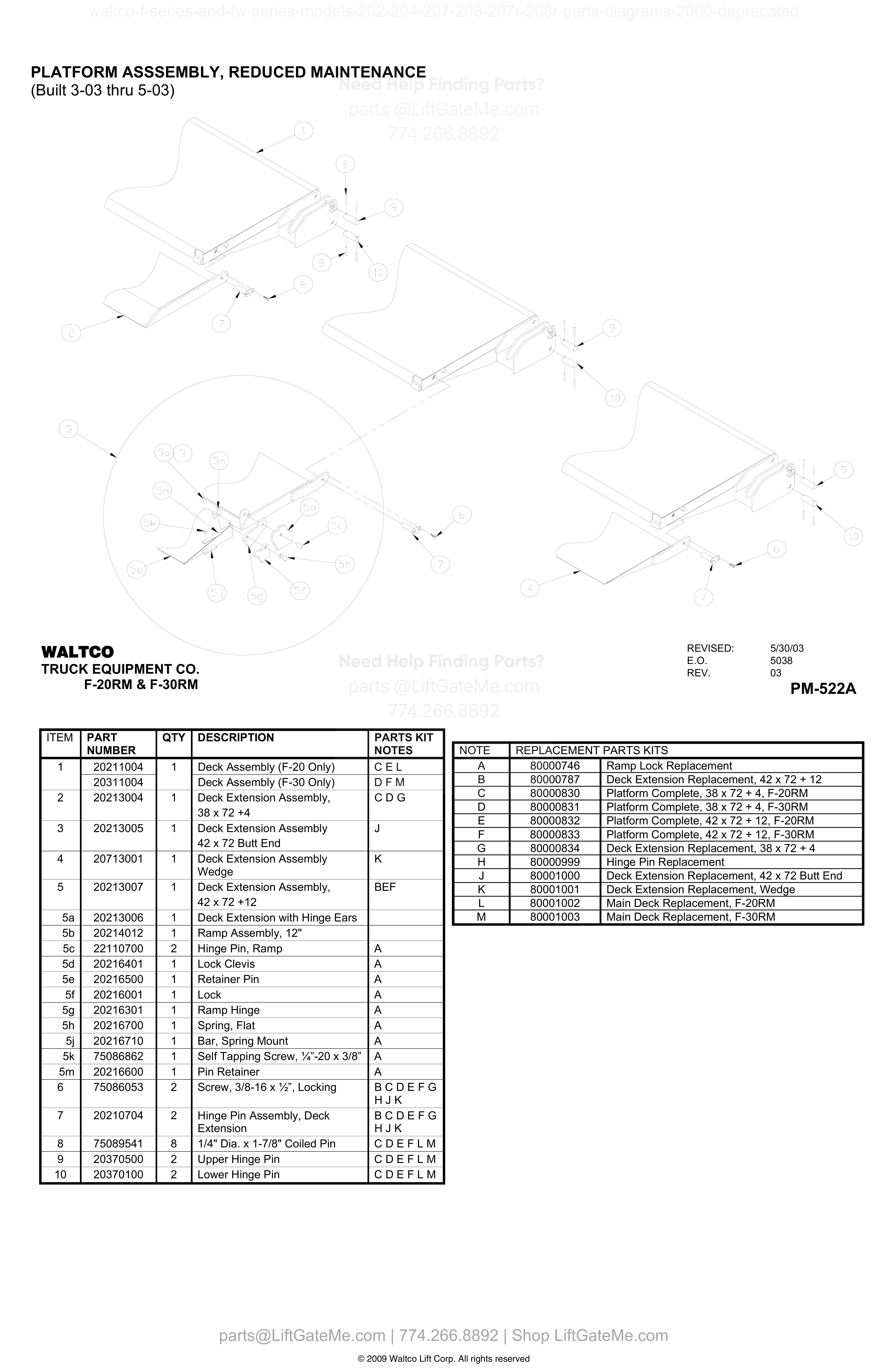 PLATFORM ASSSEMBLY, REDUCED MAINTENANCE (Built 3-03 thru 5-03) diagram