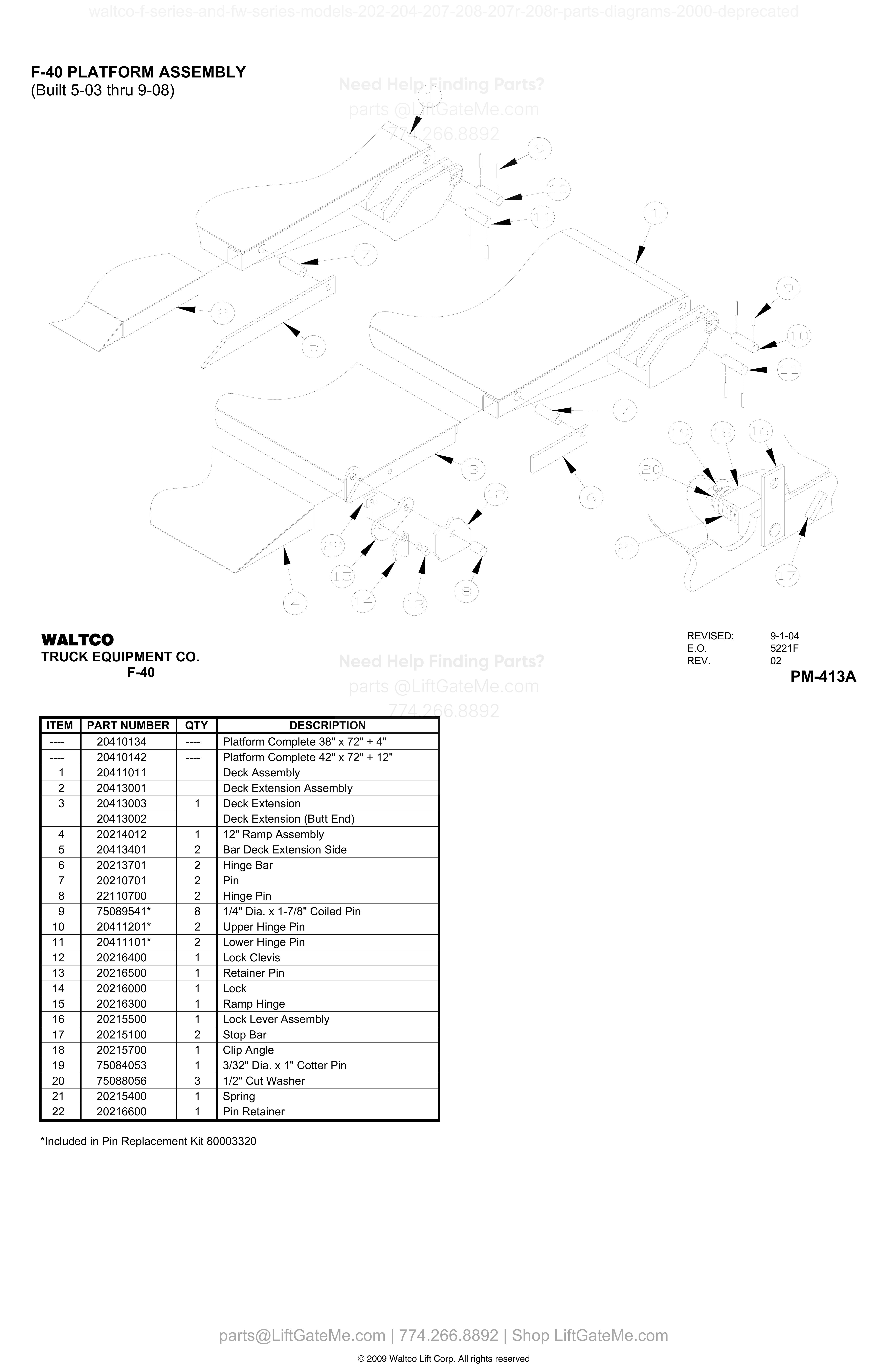 F-40 PLATFORM ASSEMBLY (Built 5-03 thru 9-08) diagram