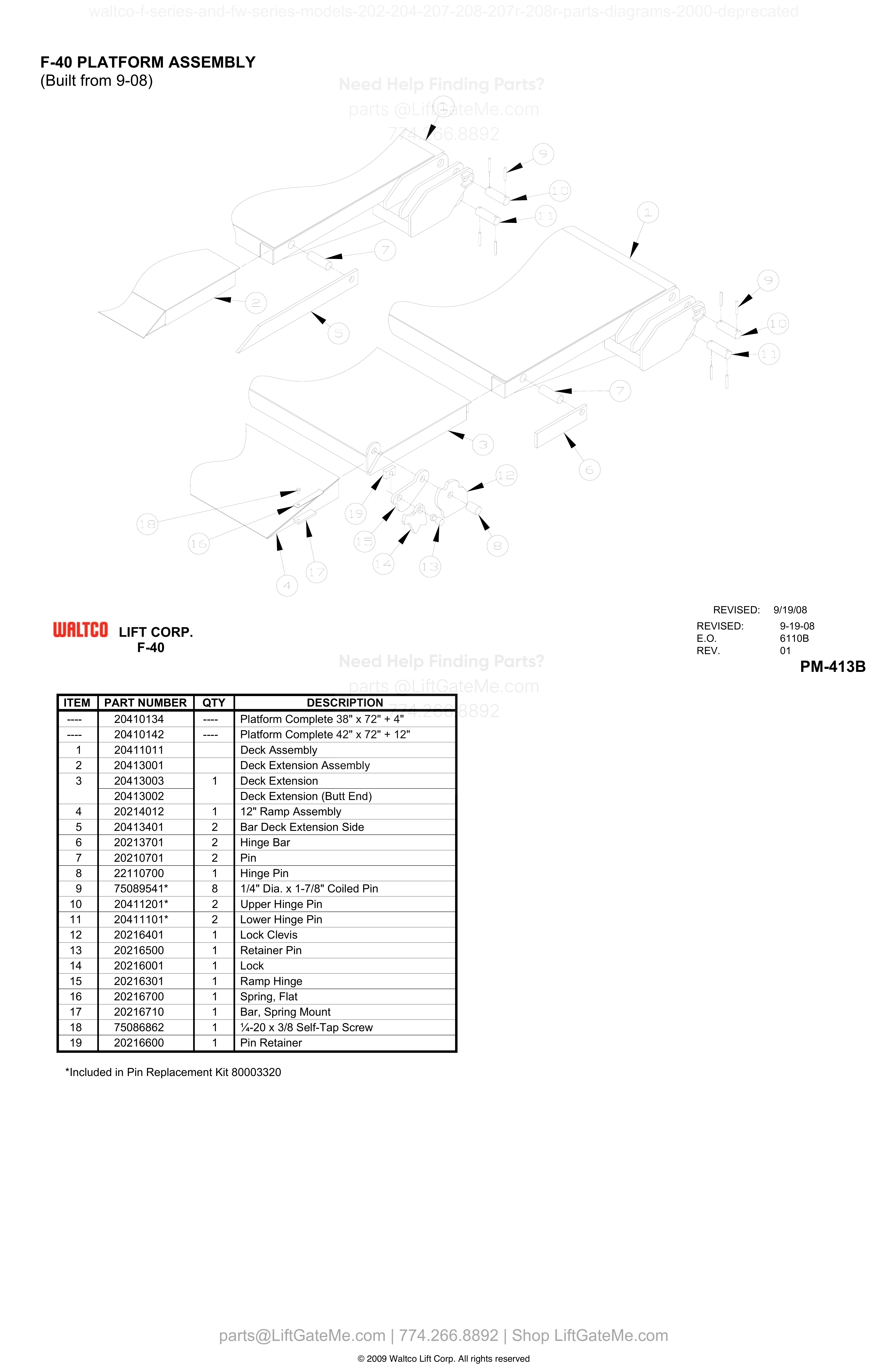 F-40 PLATFORM ASSEMBLY (Built from 9-08) diagram