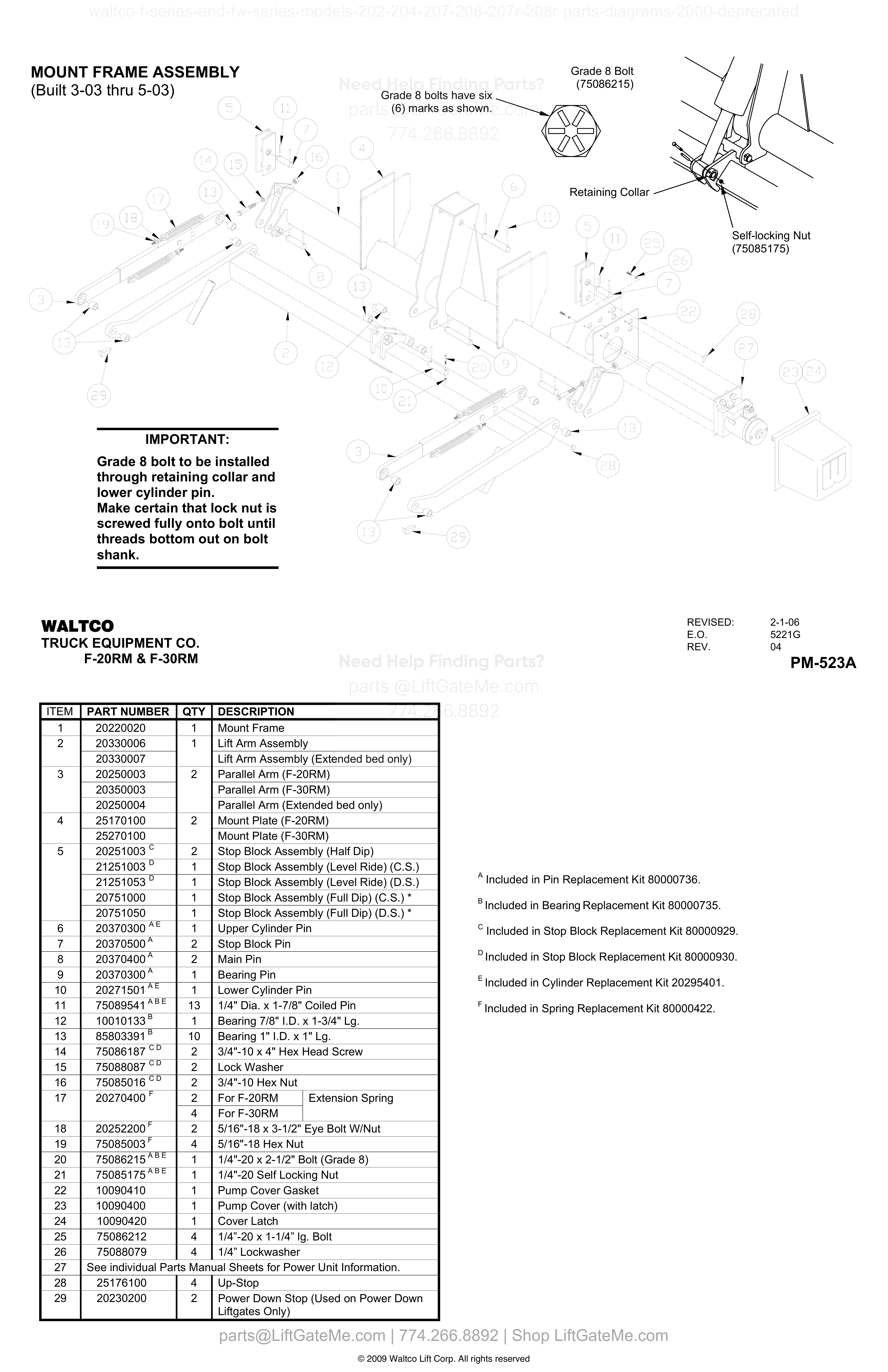 MOUNT FRAME ASSEMBLY (Built 3-03 thru 5-03) diagram