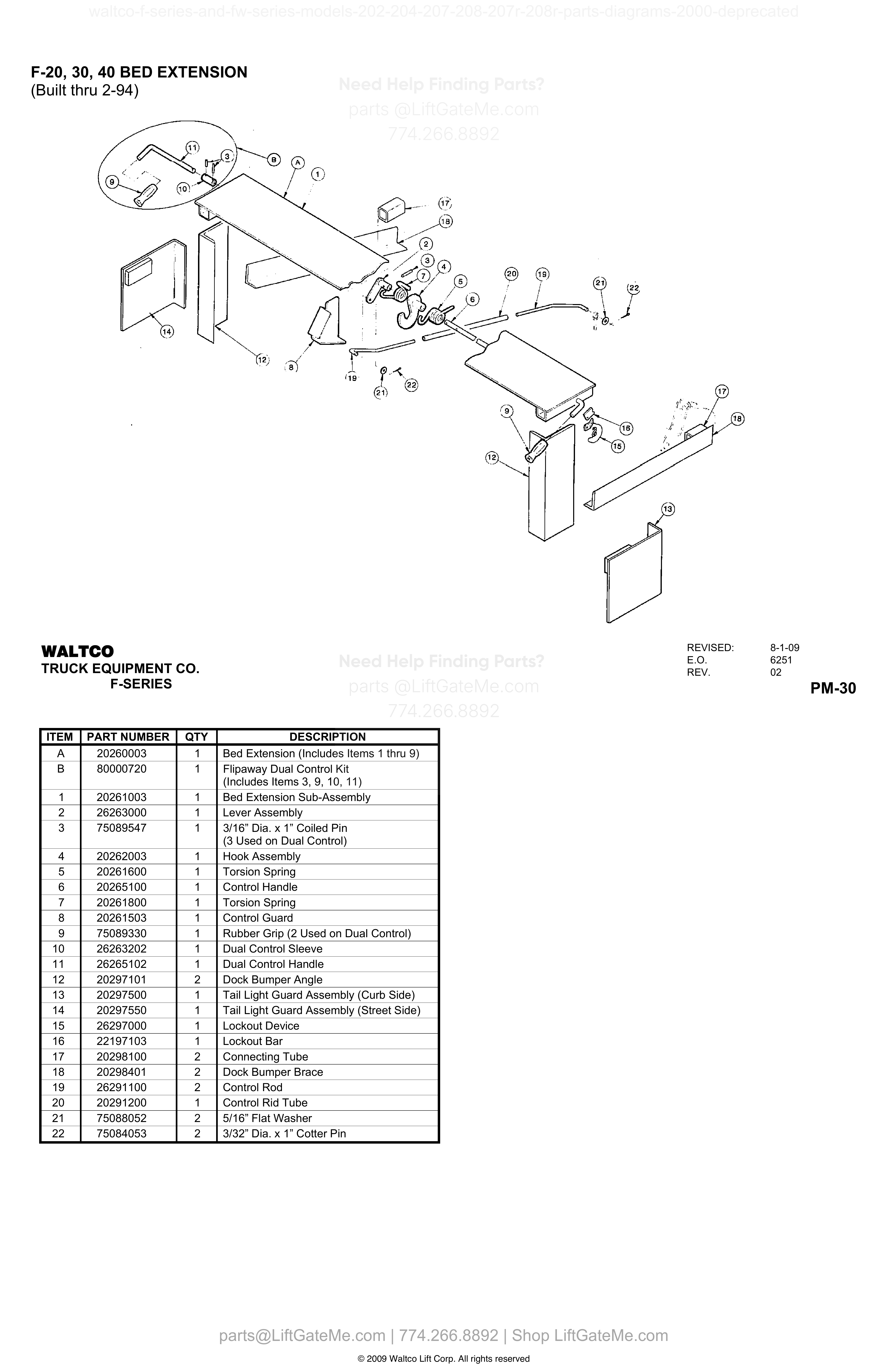F-20, 30, 40 BED EXTENSION diagram