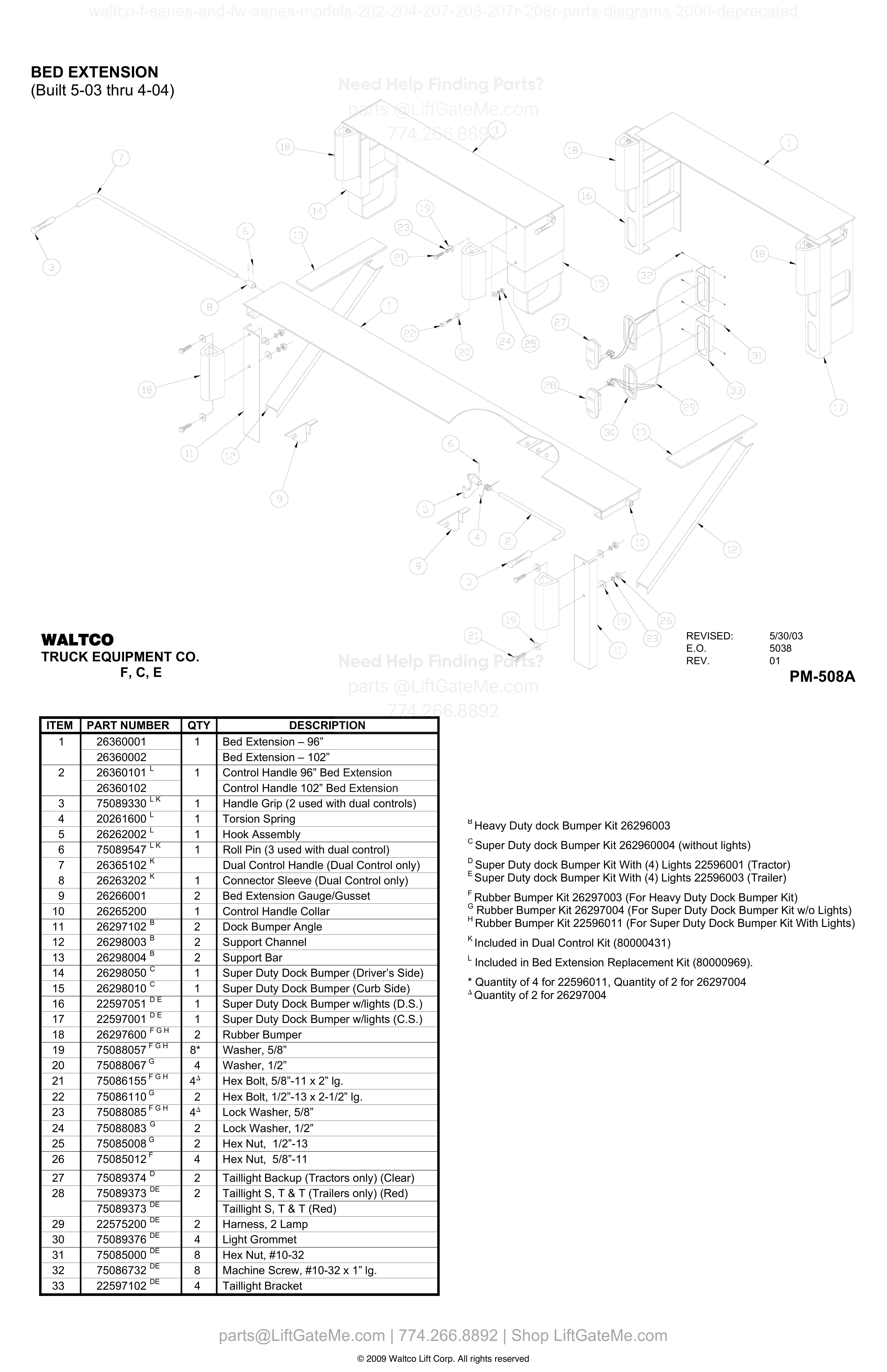 BED EXTENSION (Built 5-03 thru 4-04) diagram