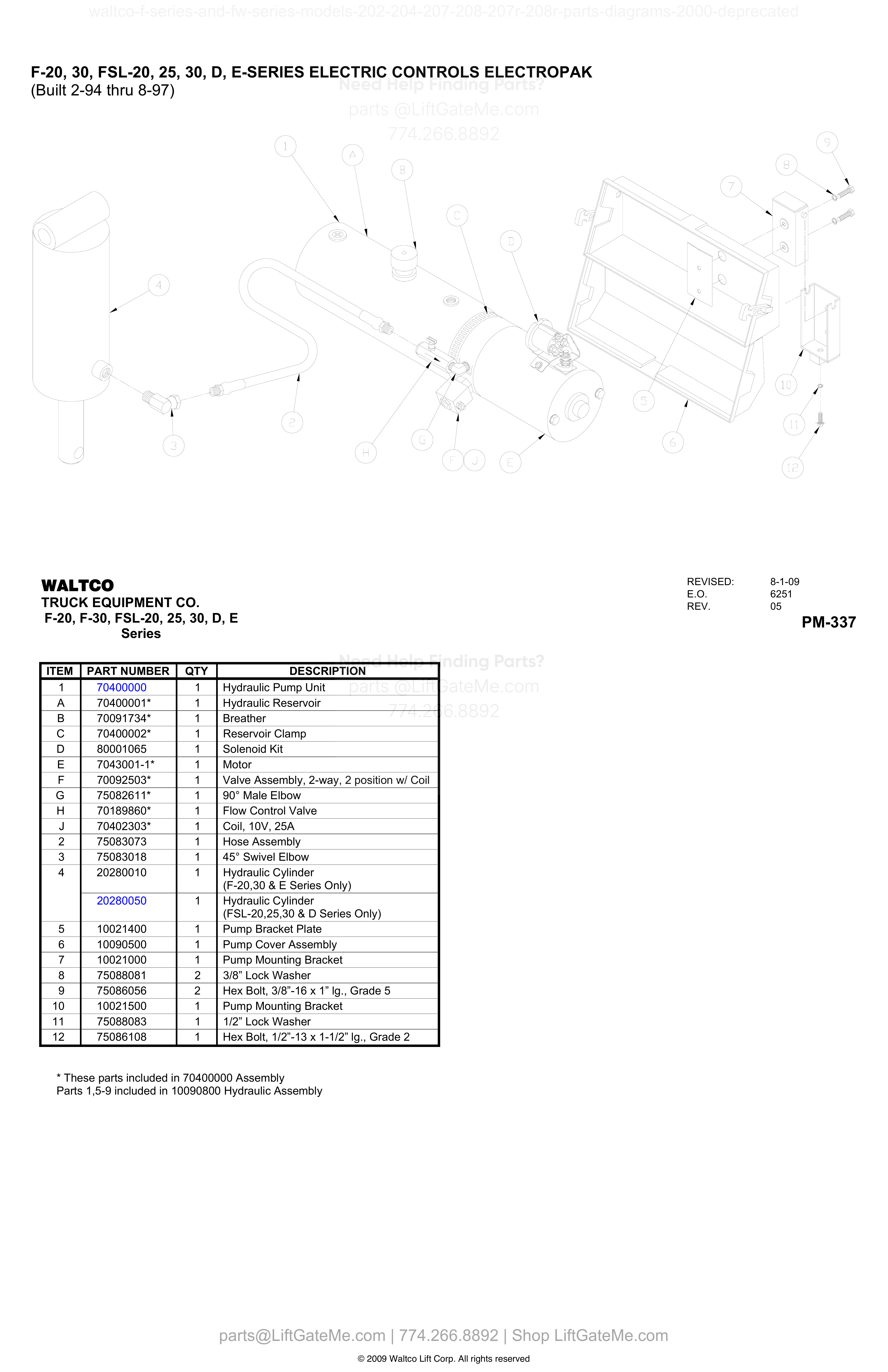 F-20, 30, FSL-20, 25, 30, D, E-SERIES ELECTRIC CONTROLS ELECTROPAK (Built 2-94 thru 8-97) diagram