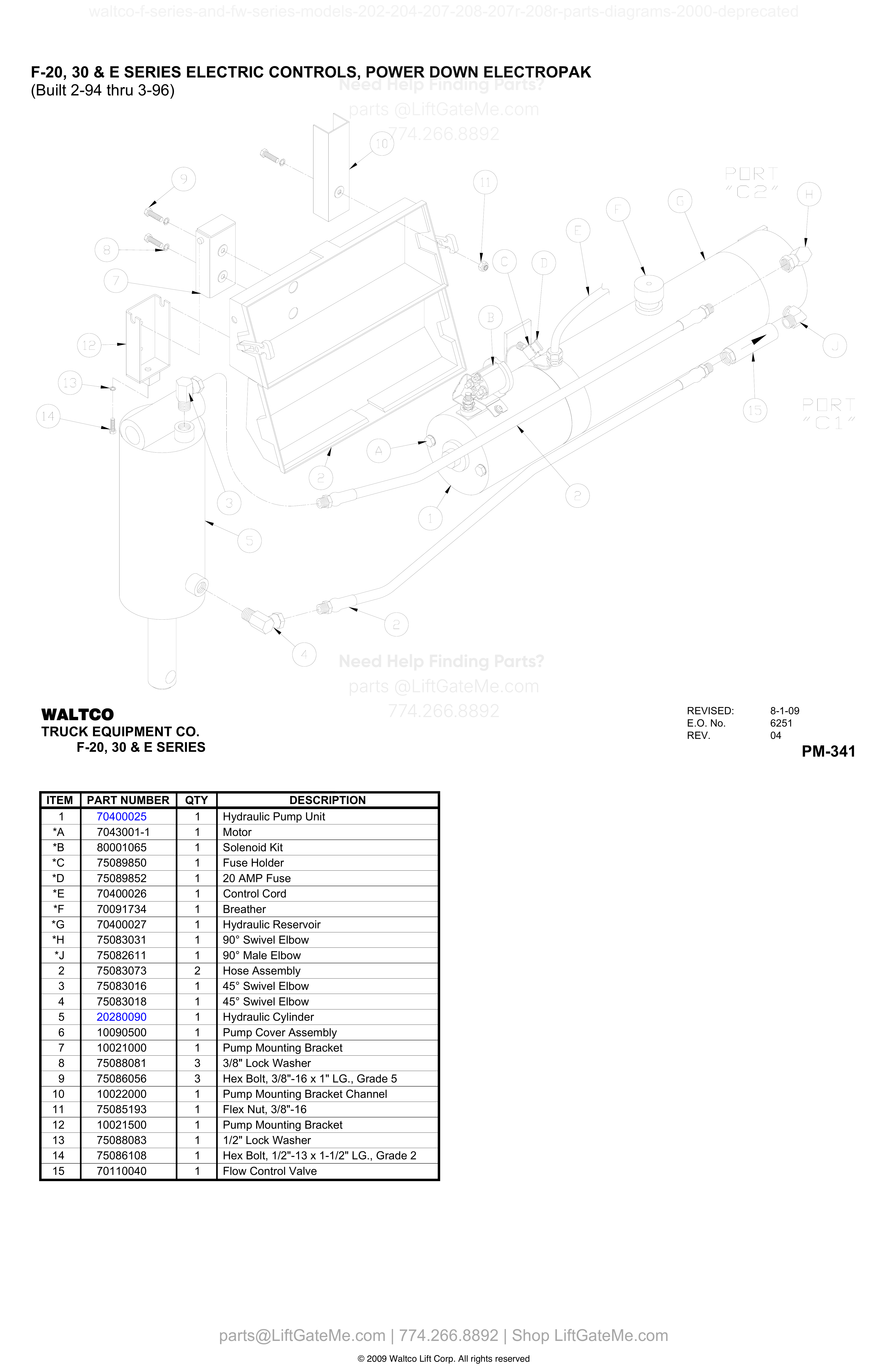 F-20, 30 & E SERIES ELECTRIC CONTROLS, POWER DOWN ELECTROPAK diagram