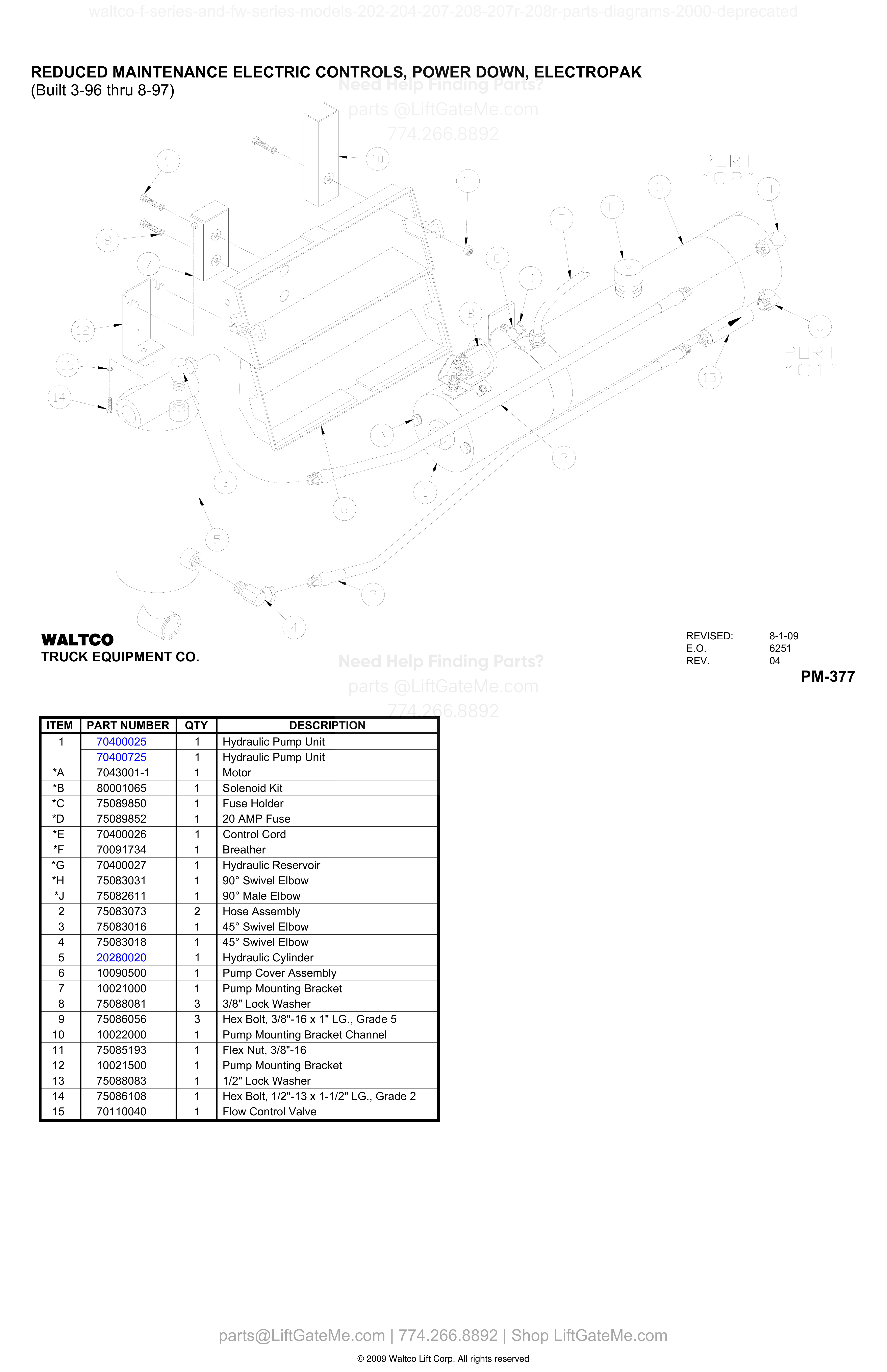 REDUCED MAINTENANCE ELECTRIC CONTROLS, POWER DOWN, ELECTROPAK diagram