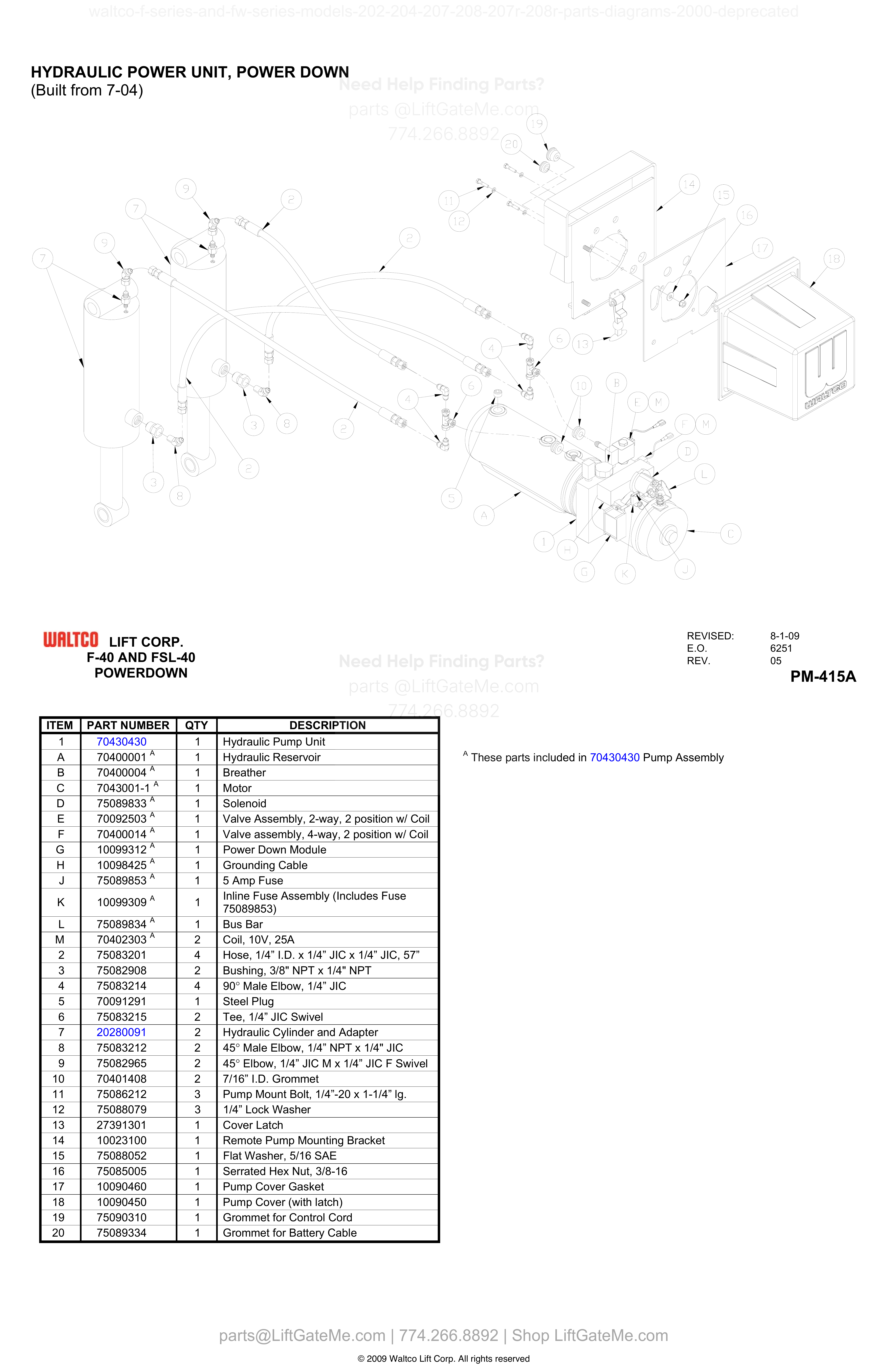 HYDRAULIC POWER UNIT, POWER DOWN (Built from 7-04) diagram