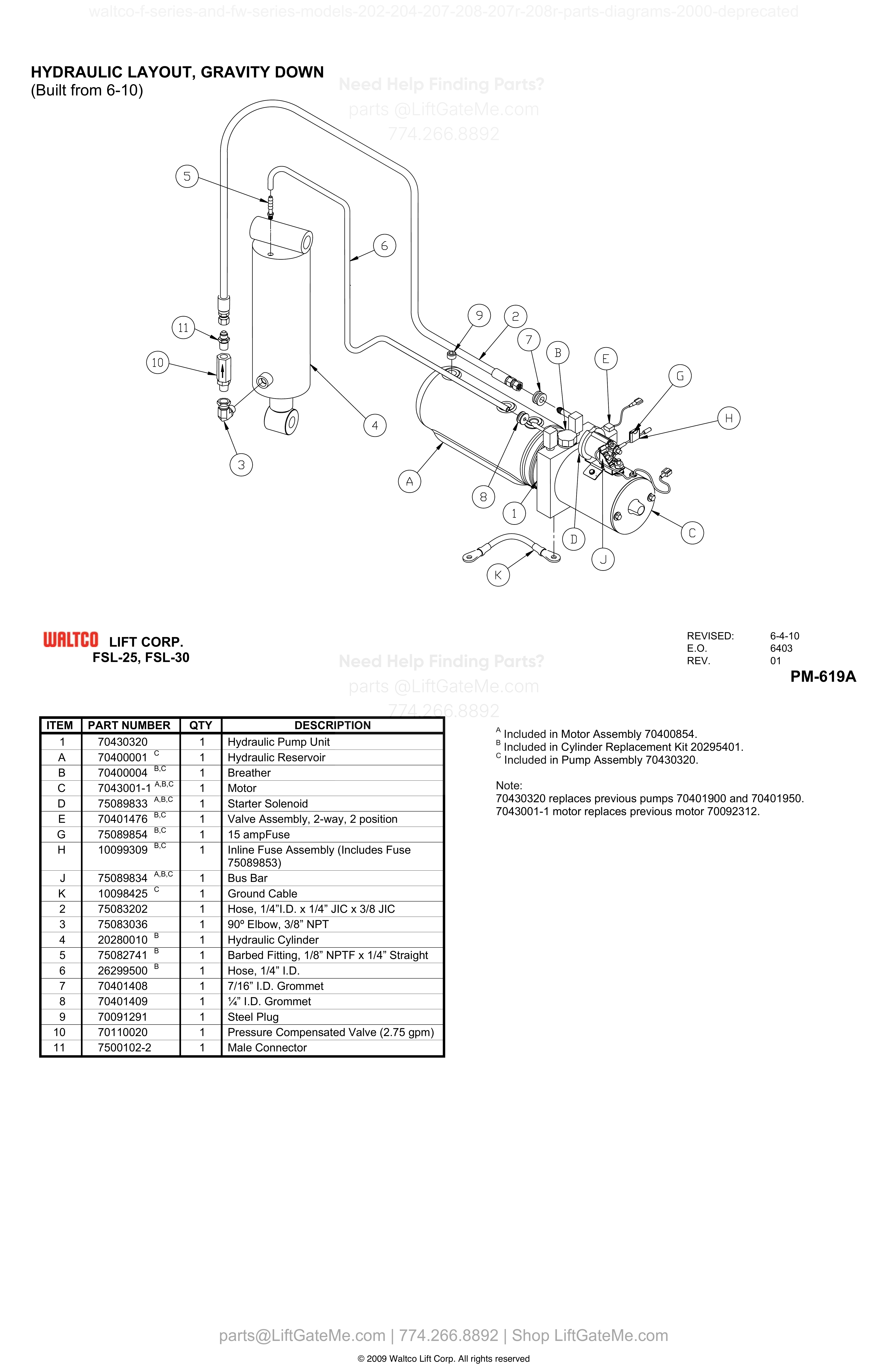 HYDRAULIC LAYOUT, GRAVITY DOWN (Built from 6-10) diagram