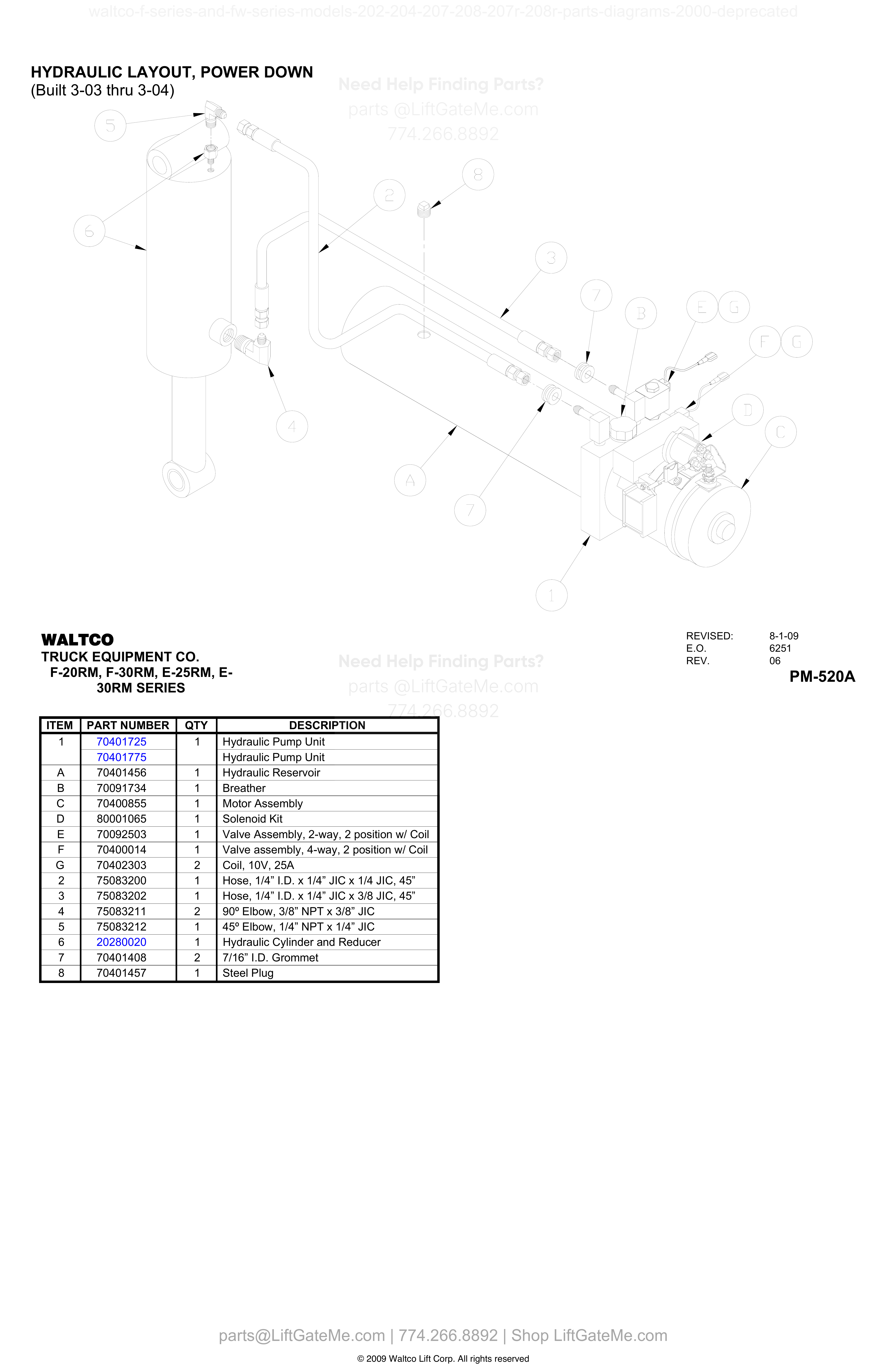 HYDRAULIC LAYOUT, POWER DOWN (Built 3-03 thru 3-04) diagram