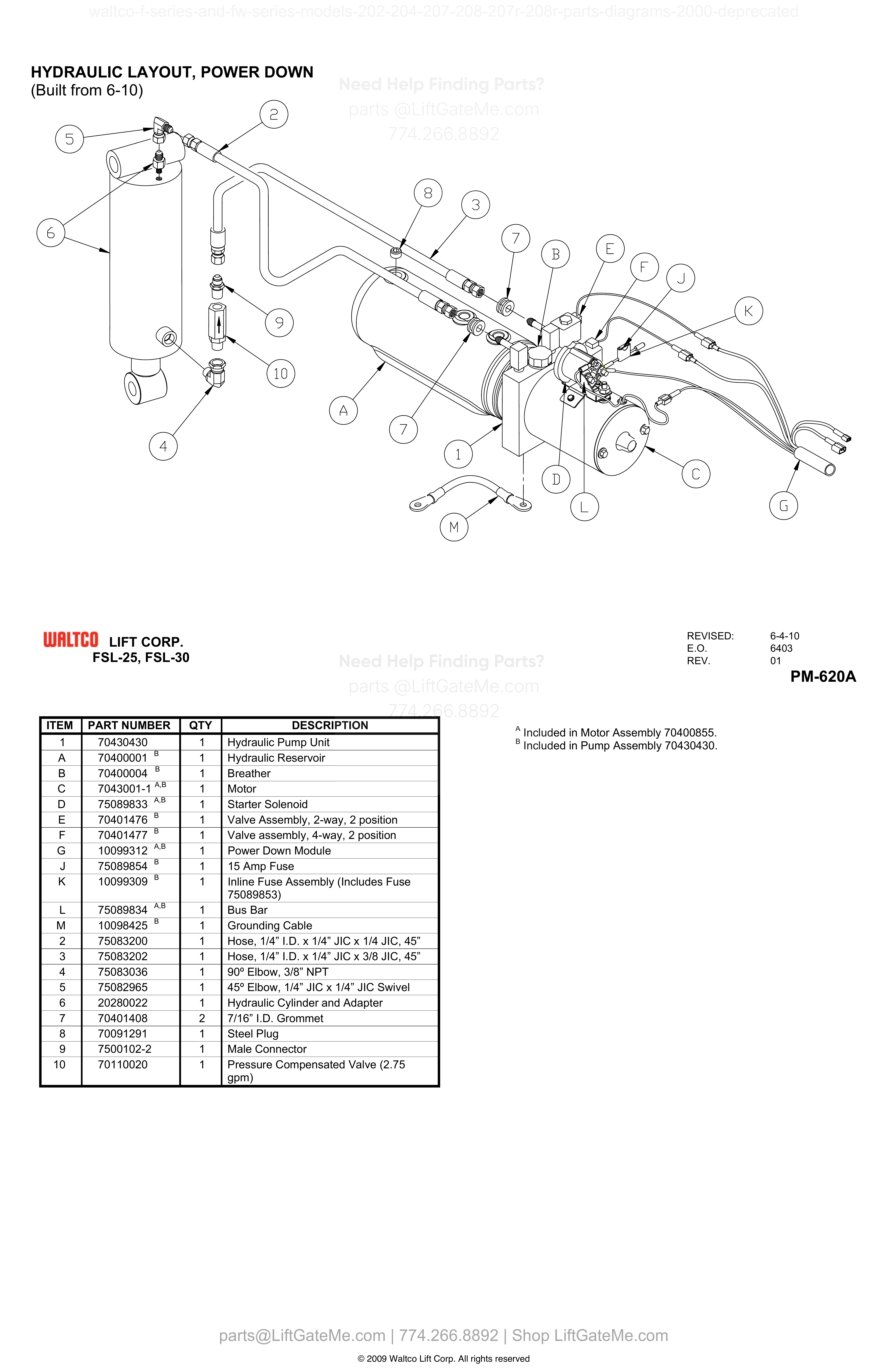 HYDRAULIC LAYOUT, POWER DOWN (Built from 6-10) diagram