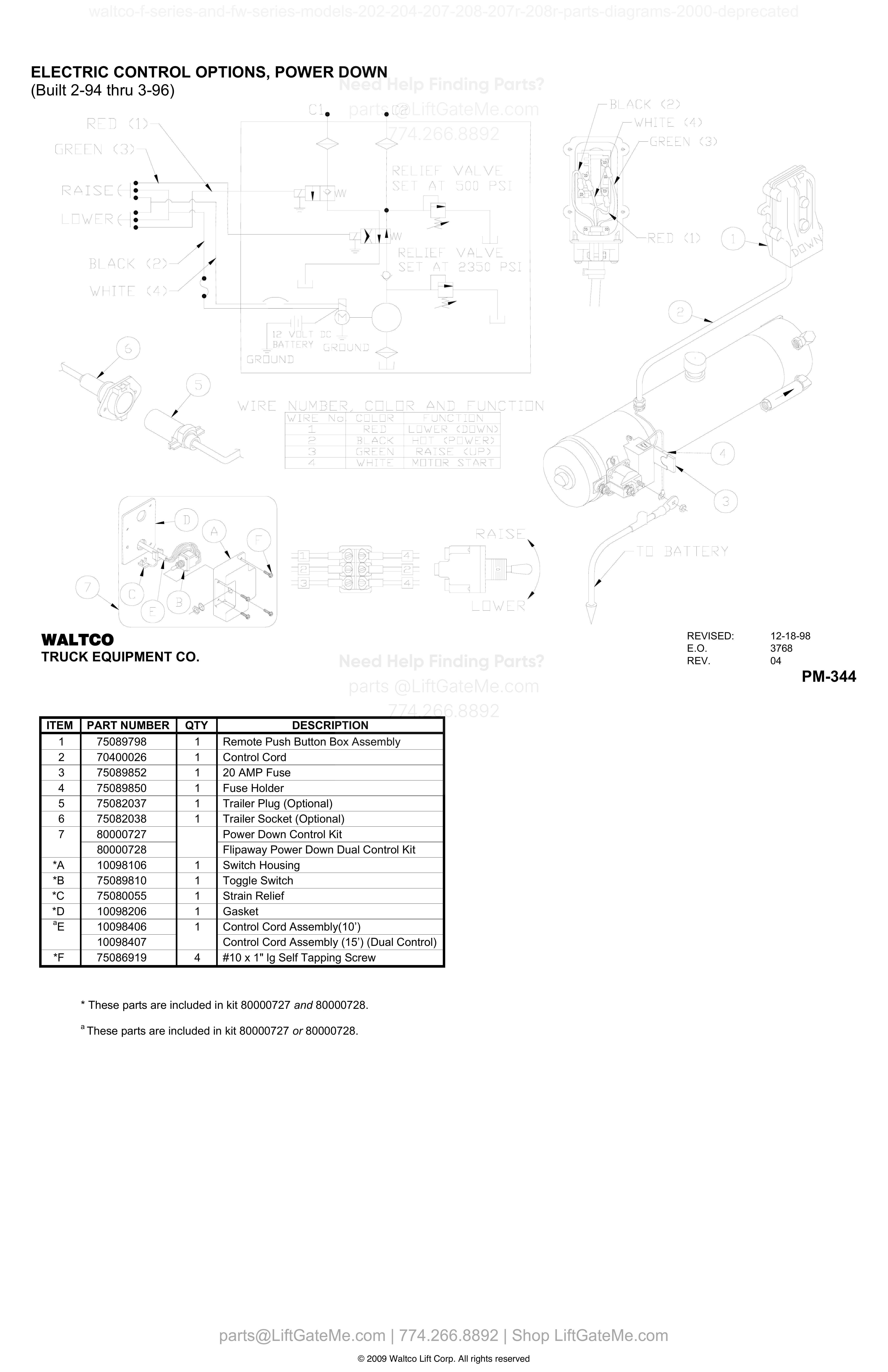 ELECTRIC CONTROL OPTIONS, POWER DOWN diagram
