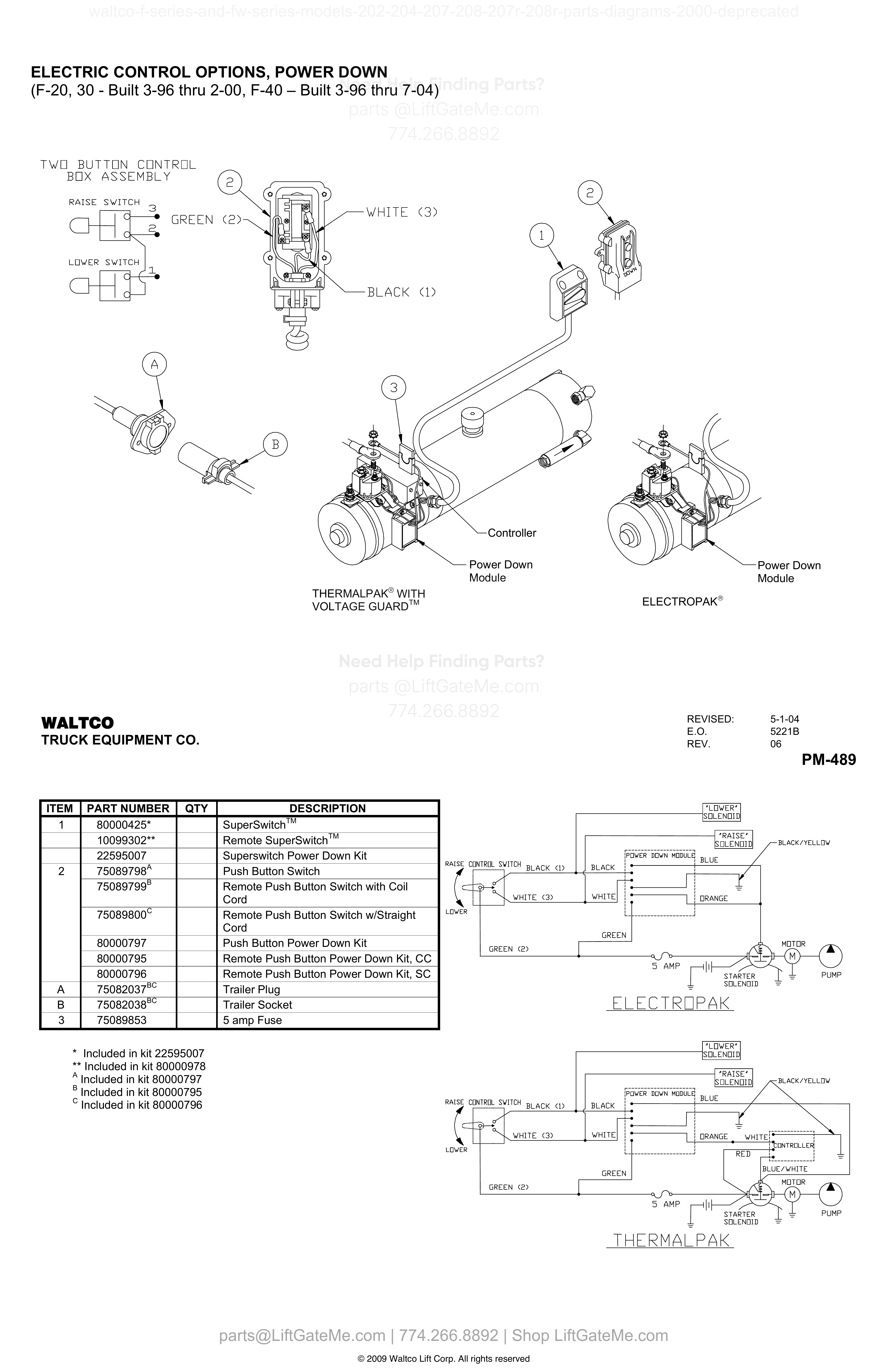 ELECTRIC CONTROL OPTIONS, POWER DOWN diagram