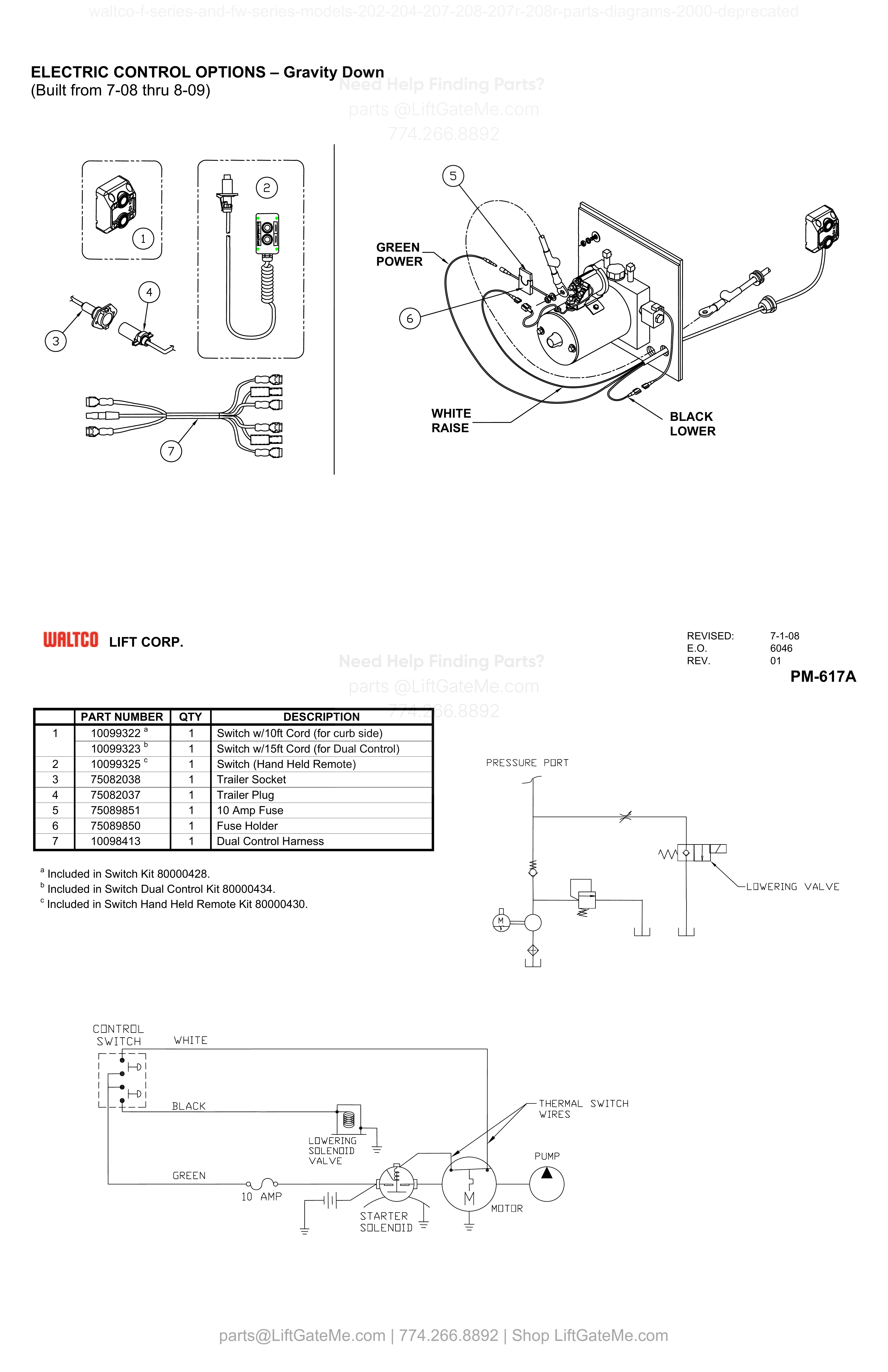 ELECTRIC CONTROL OPTIONS – Gravity Down (Built from 7-08 thru 8-09) diagram
