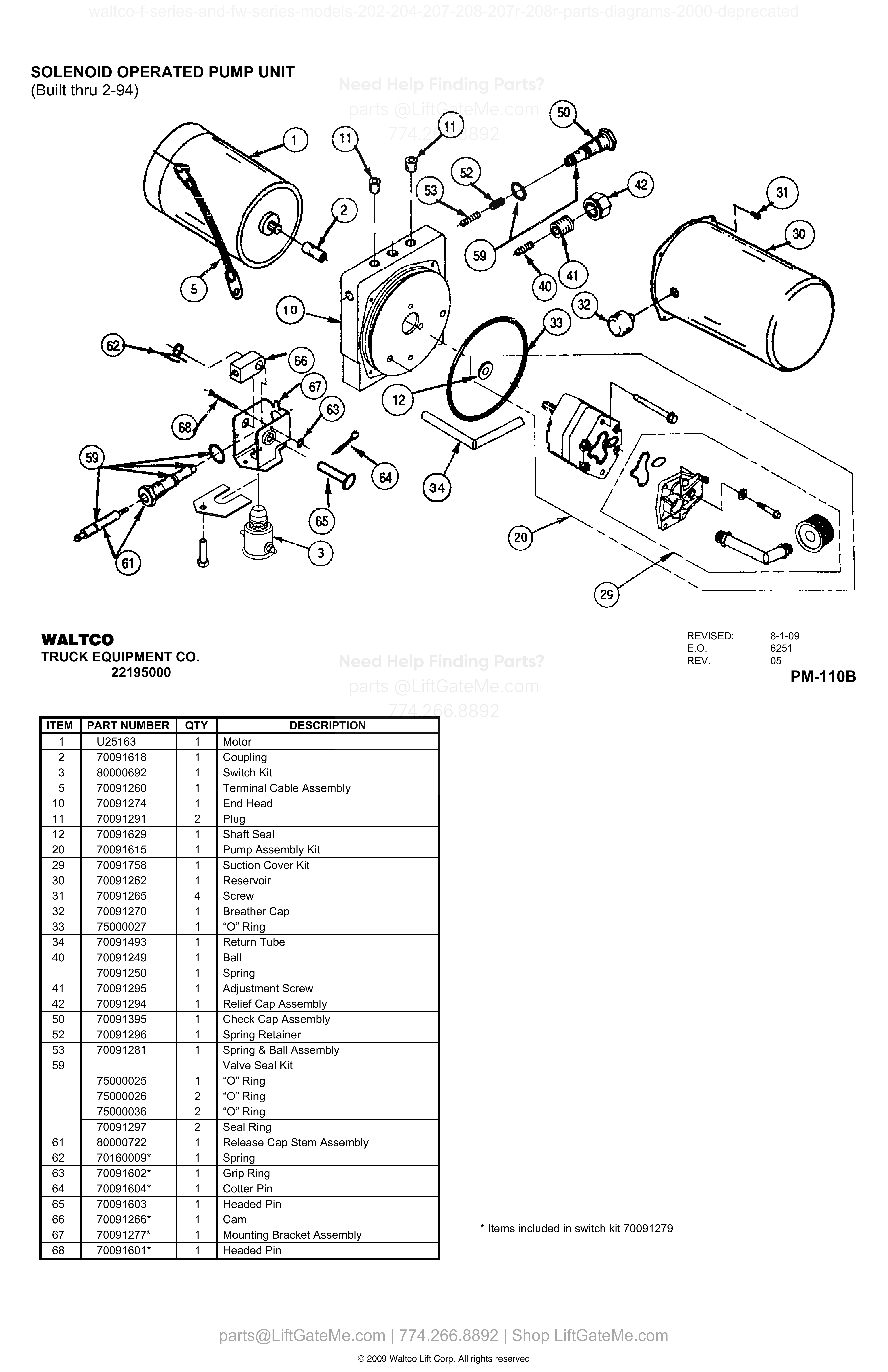 SOLENOID OPERATED PUMP UNIT (Built thru 2-94) diagram