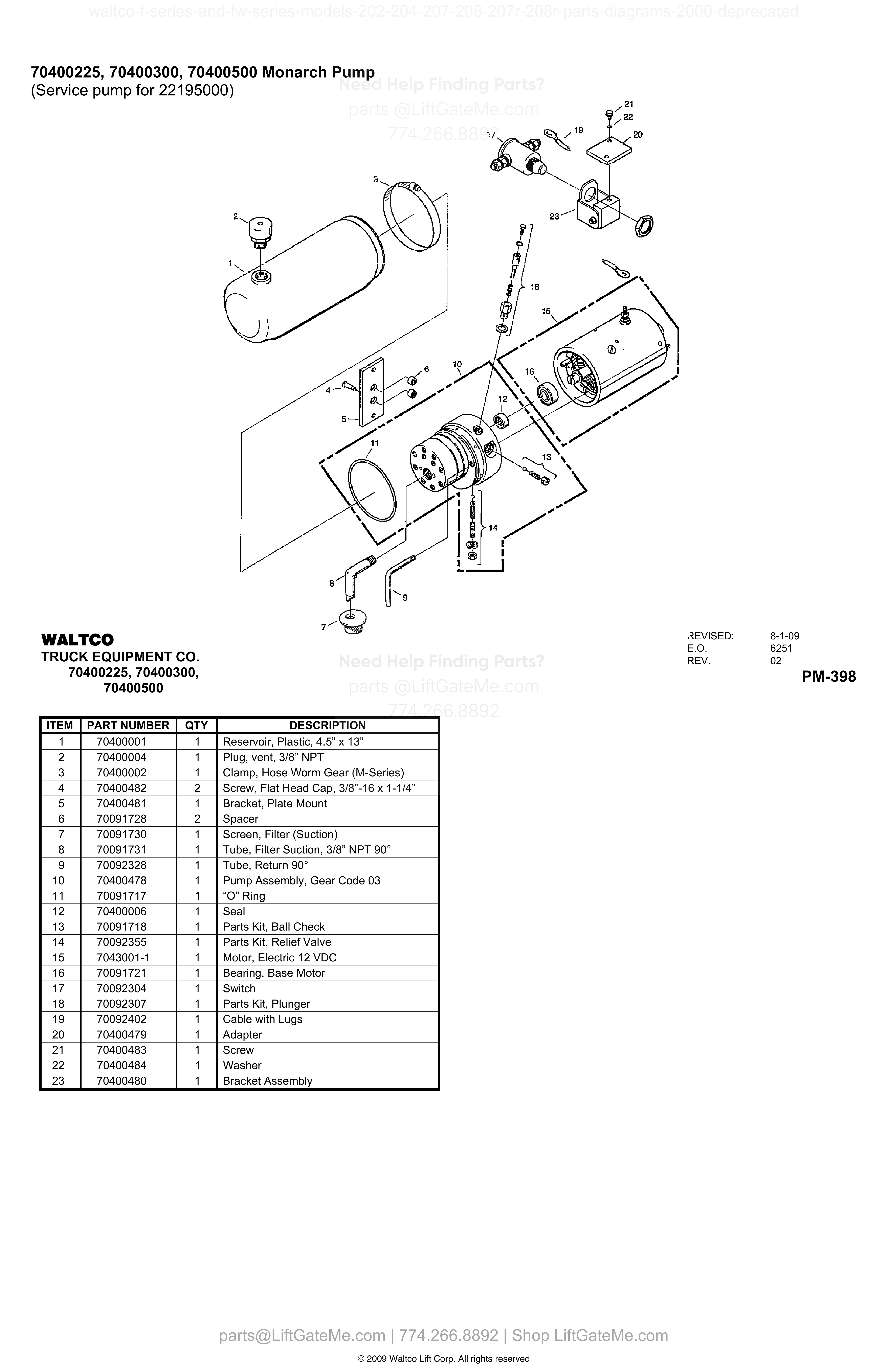 70400225, 70400300, 70400500 Monarch Pump diagram