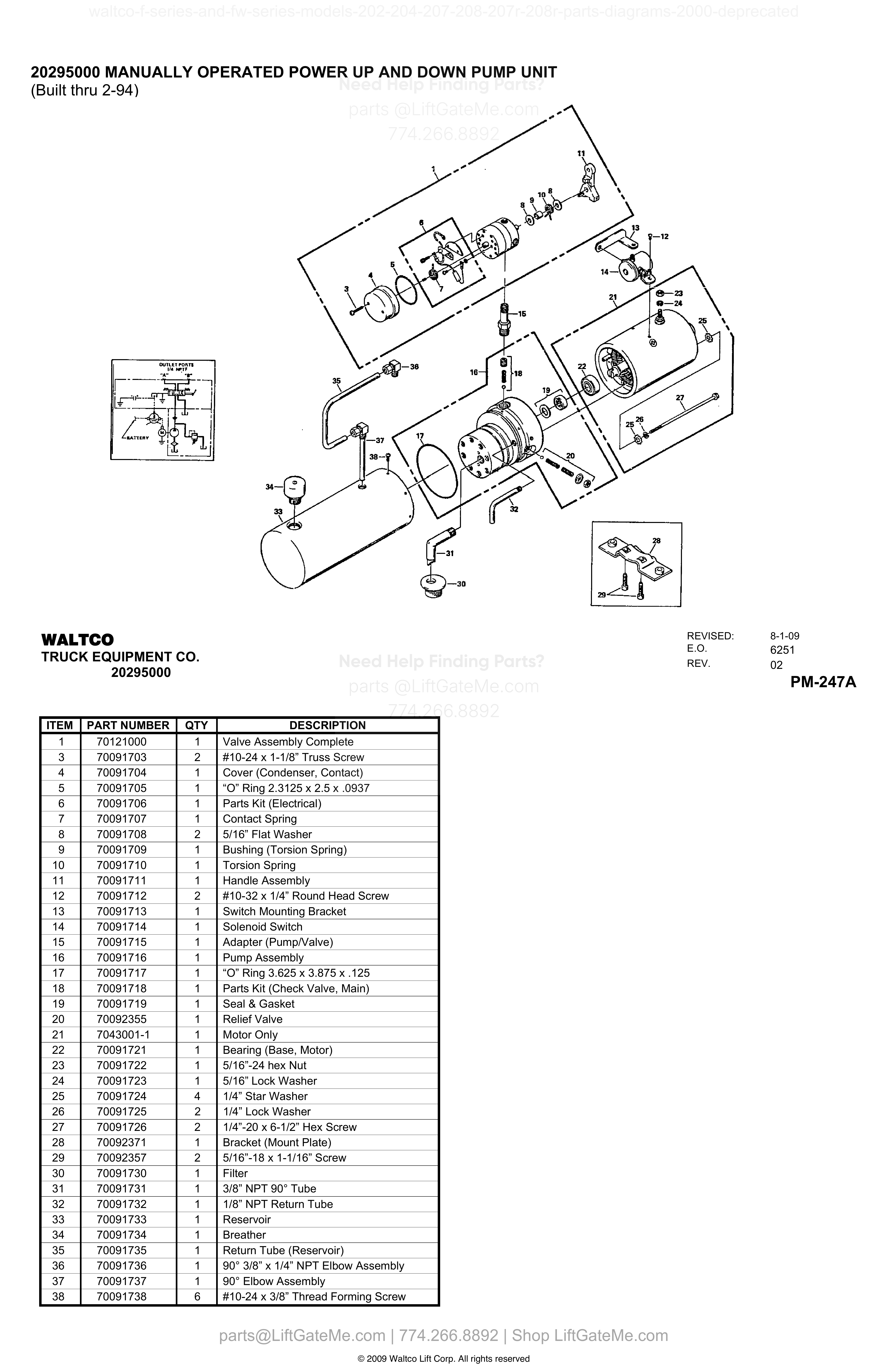 20295000 MANUALLY OPERATED POWER UP AND DOWN PUMP UNIT diagram