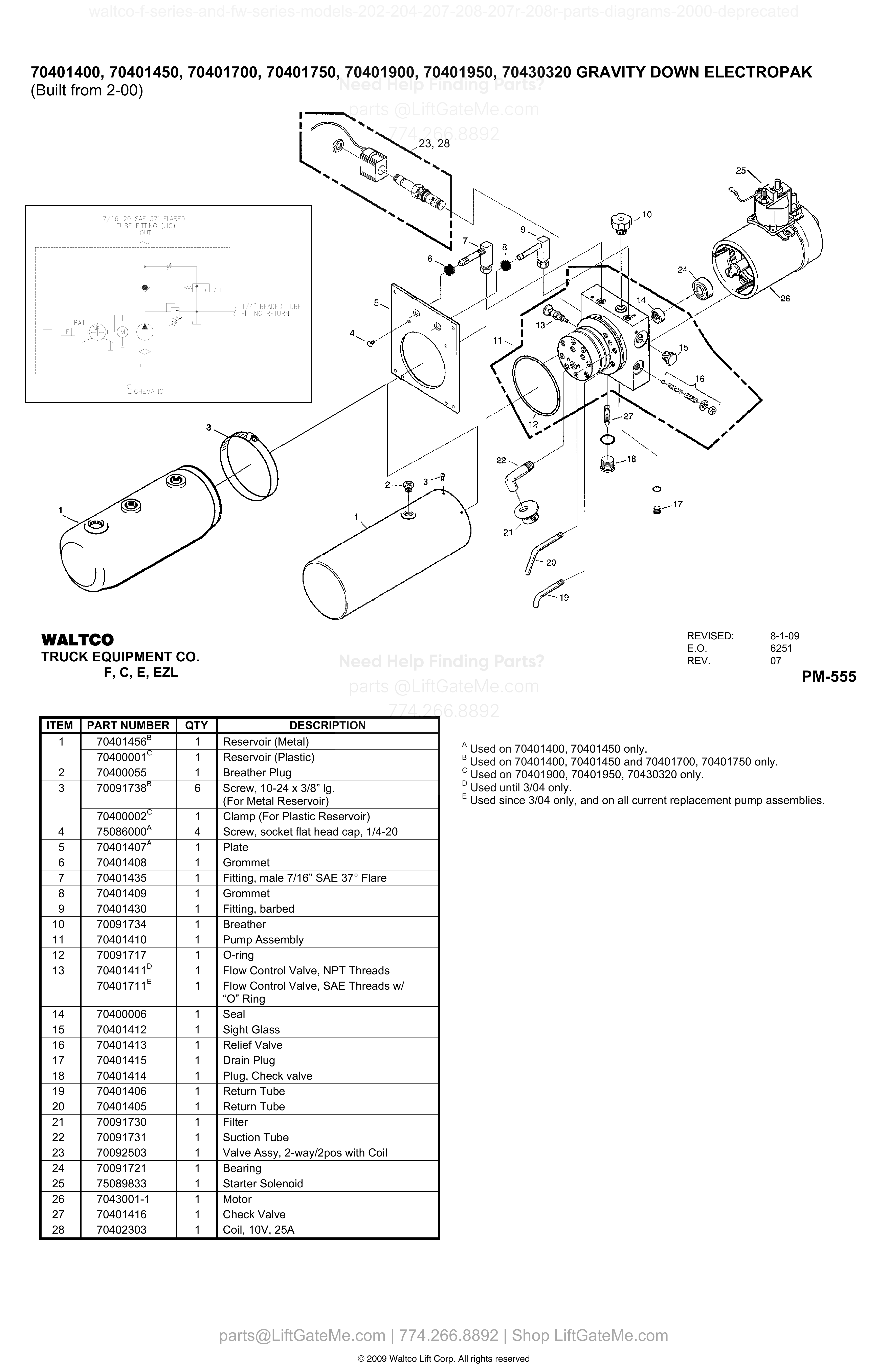 70401400, 70401450, 70401700, 70401750, 70401900, 70401950, 70430320 GRAVITY DOWN ELECTROPAK diagram