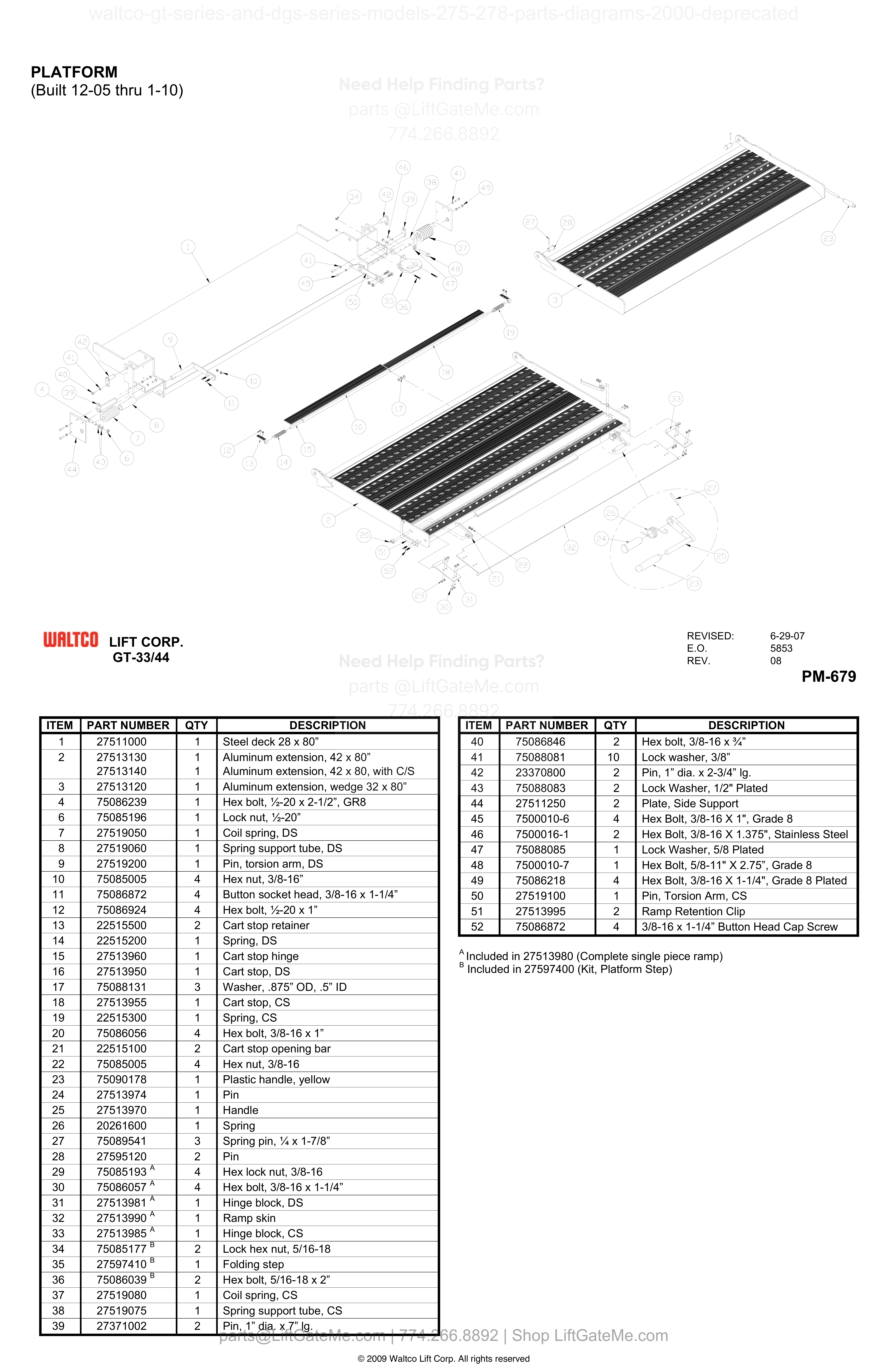 PLATFORM (Built 12-05 thru 1-10) diagram