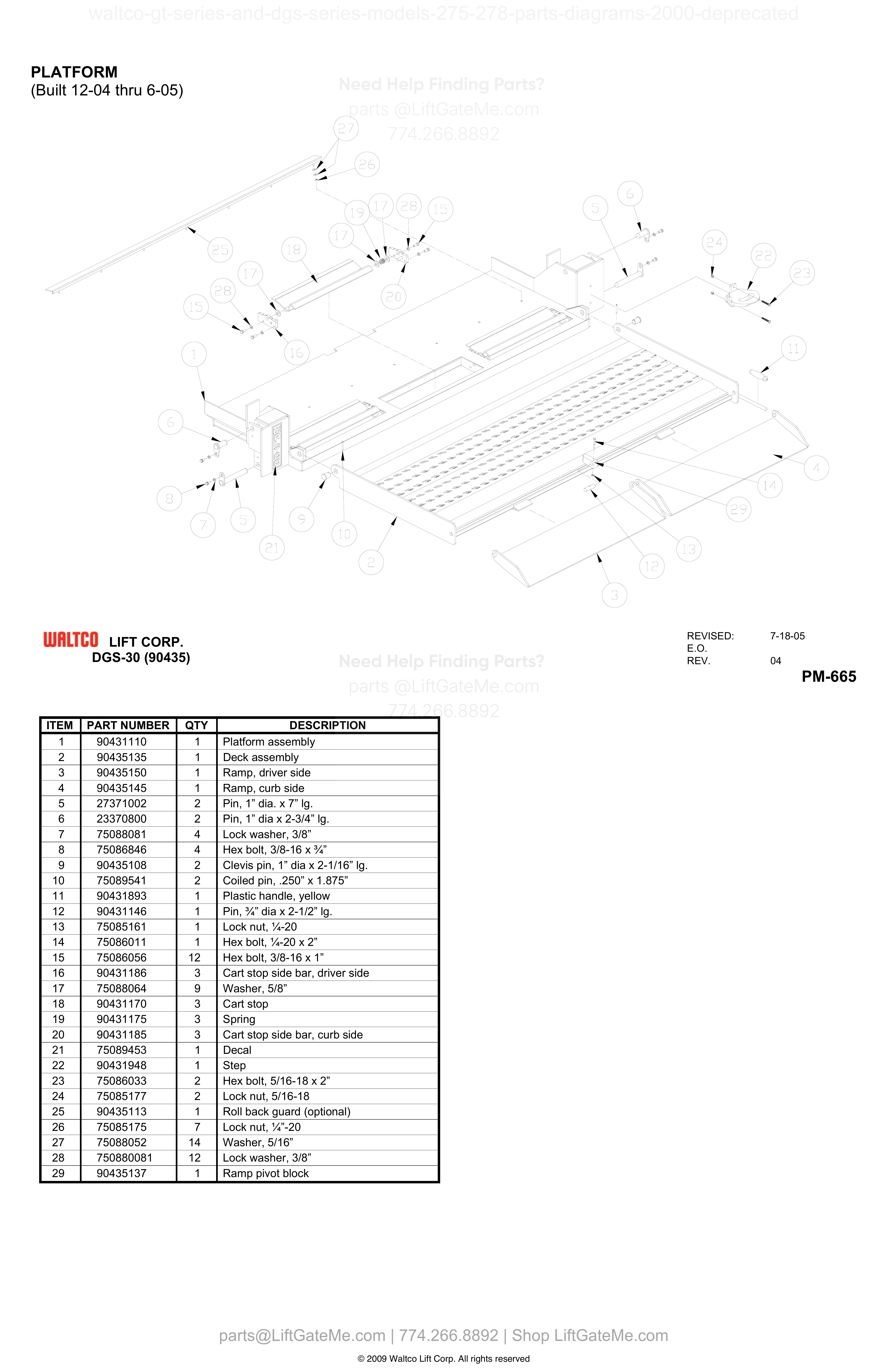 PLATFORM (Built 12-04 thru 6-05) diagram