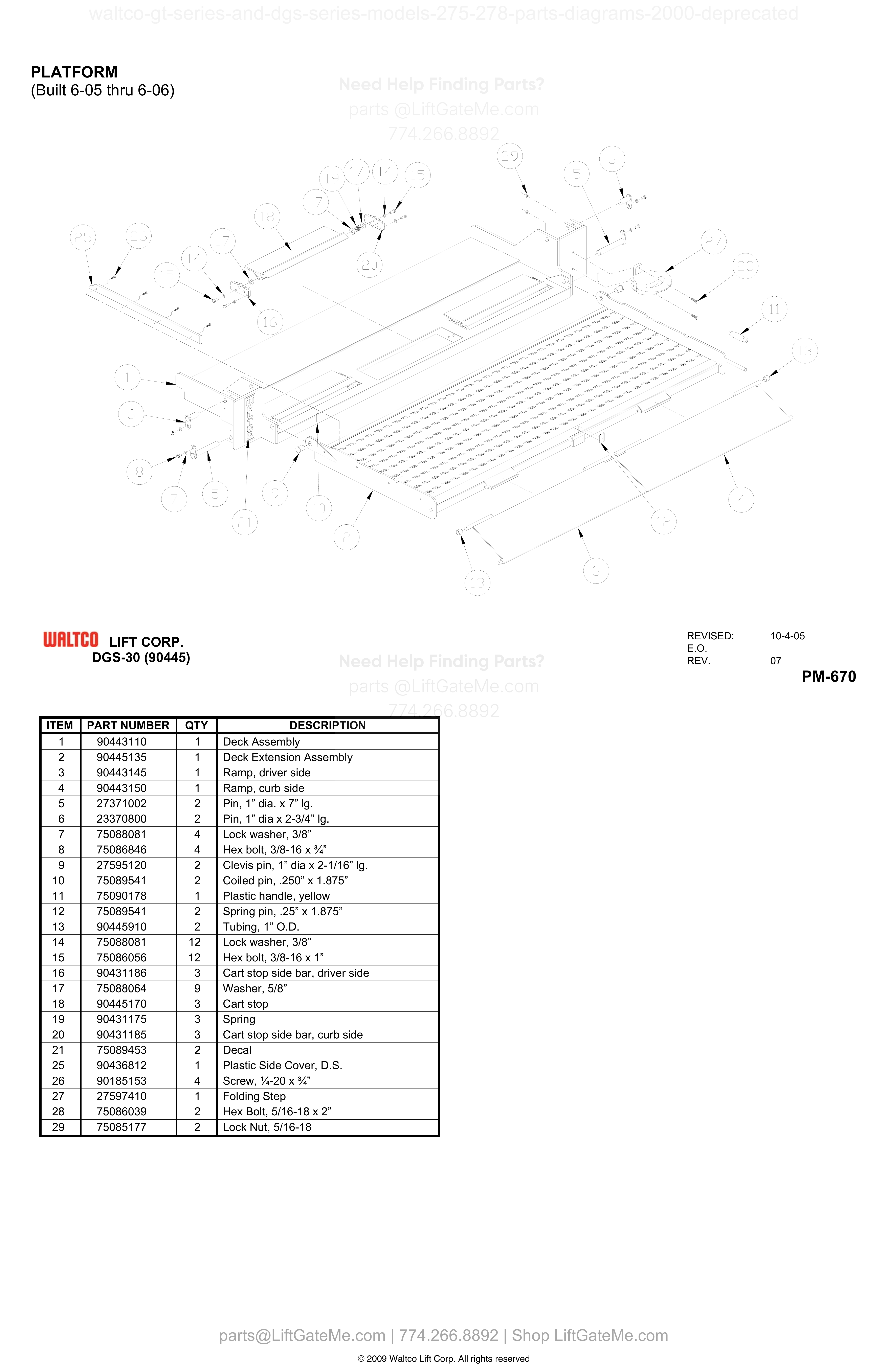PLATFORM (Built 6-05 thru 6-06) diagram