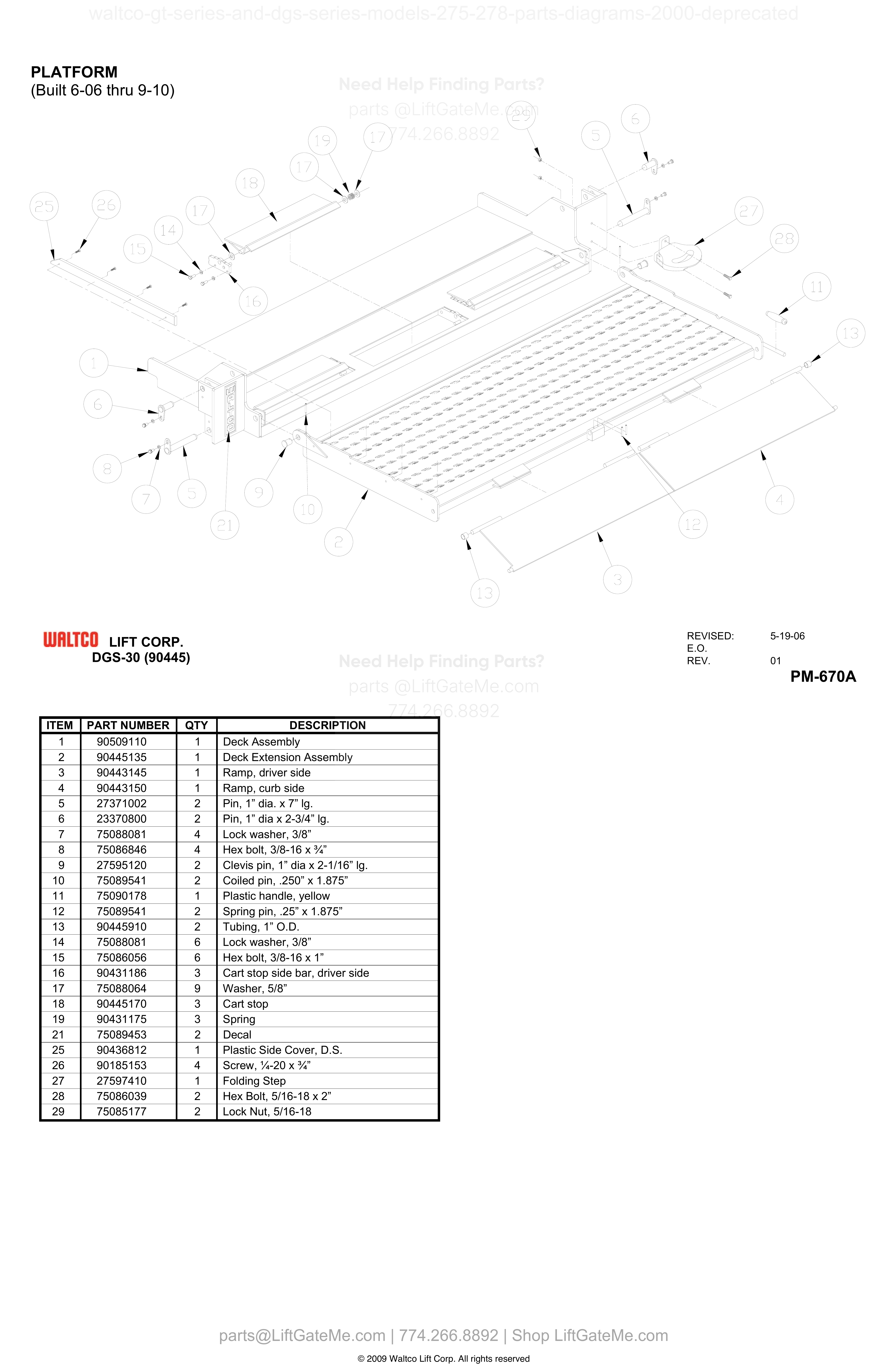 PLATFORM (Built 6-06 thru 9-10) diagram